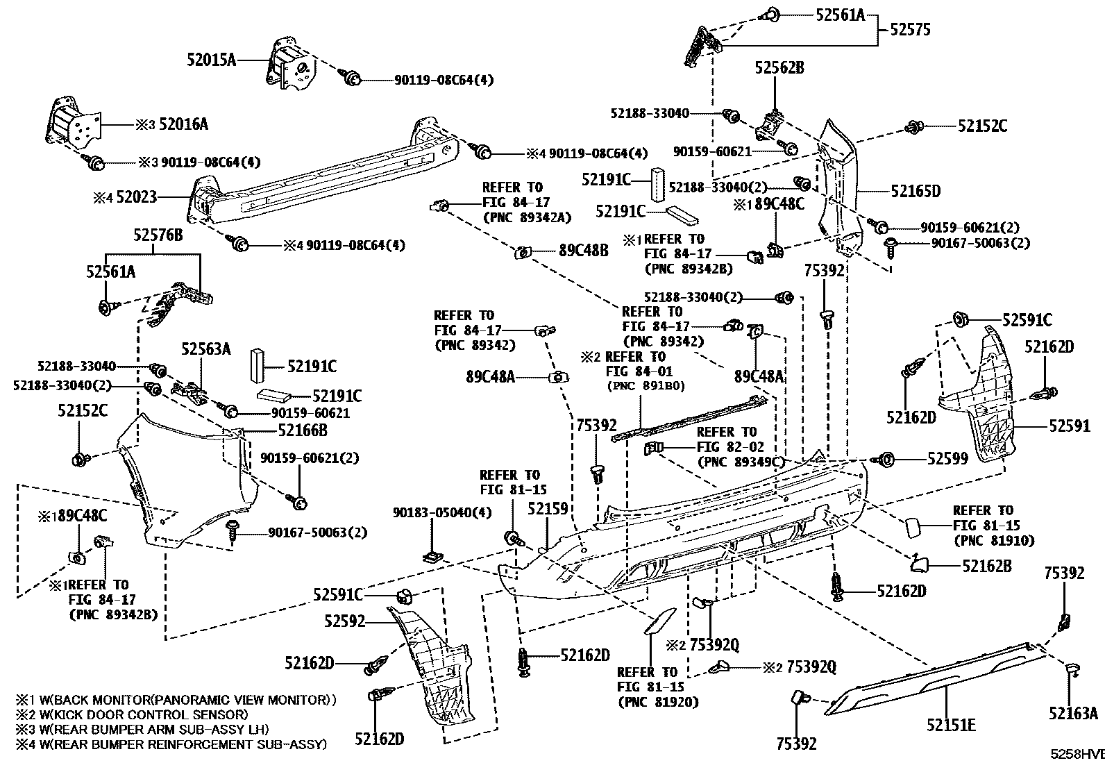 Toyota COROLLA 后保险杠及附件 EPC diagram — 5258HVB