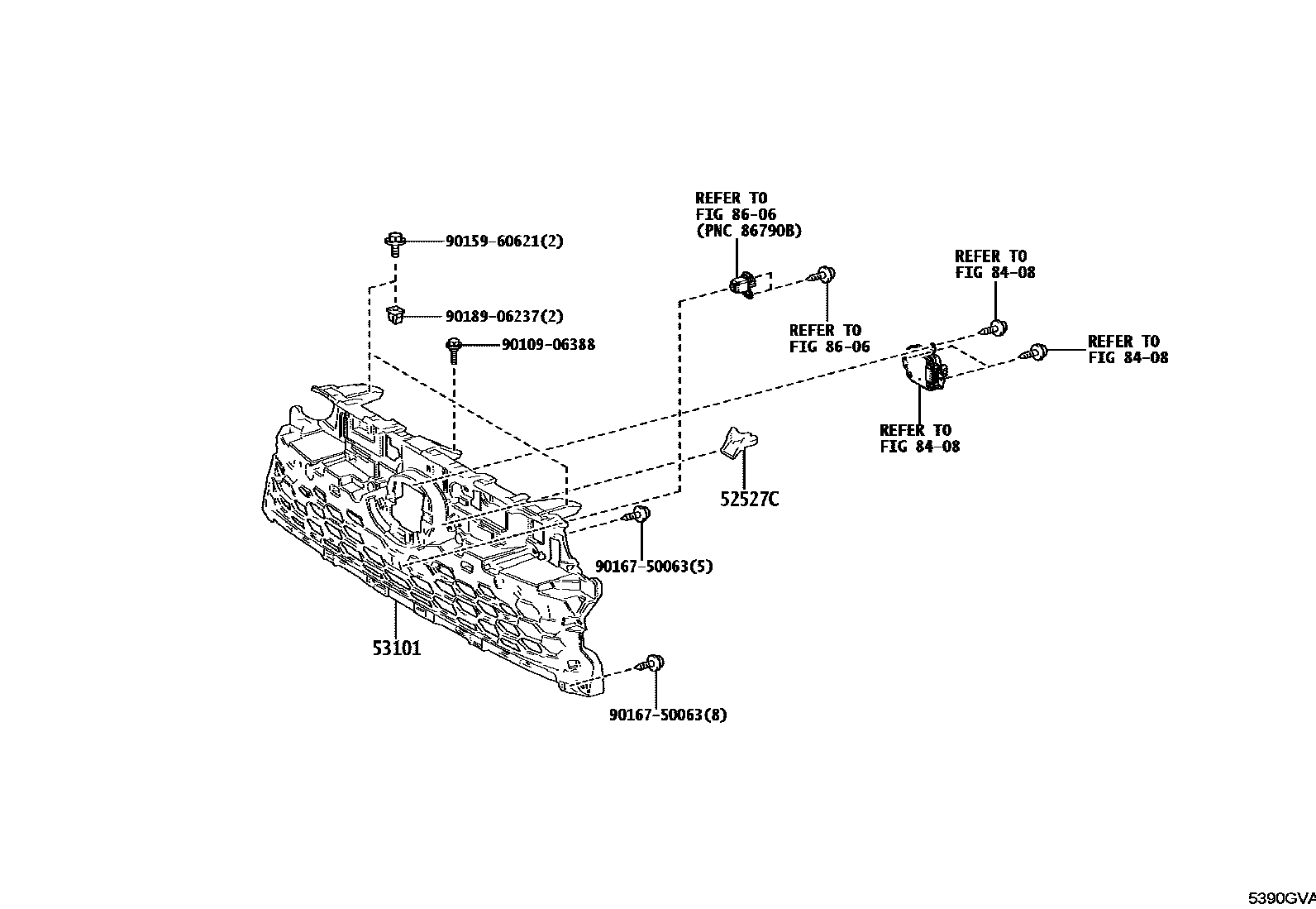 Toyota COROLLA radiator grille EPC diagram — 5390GVA