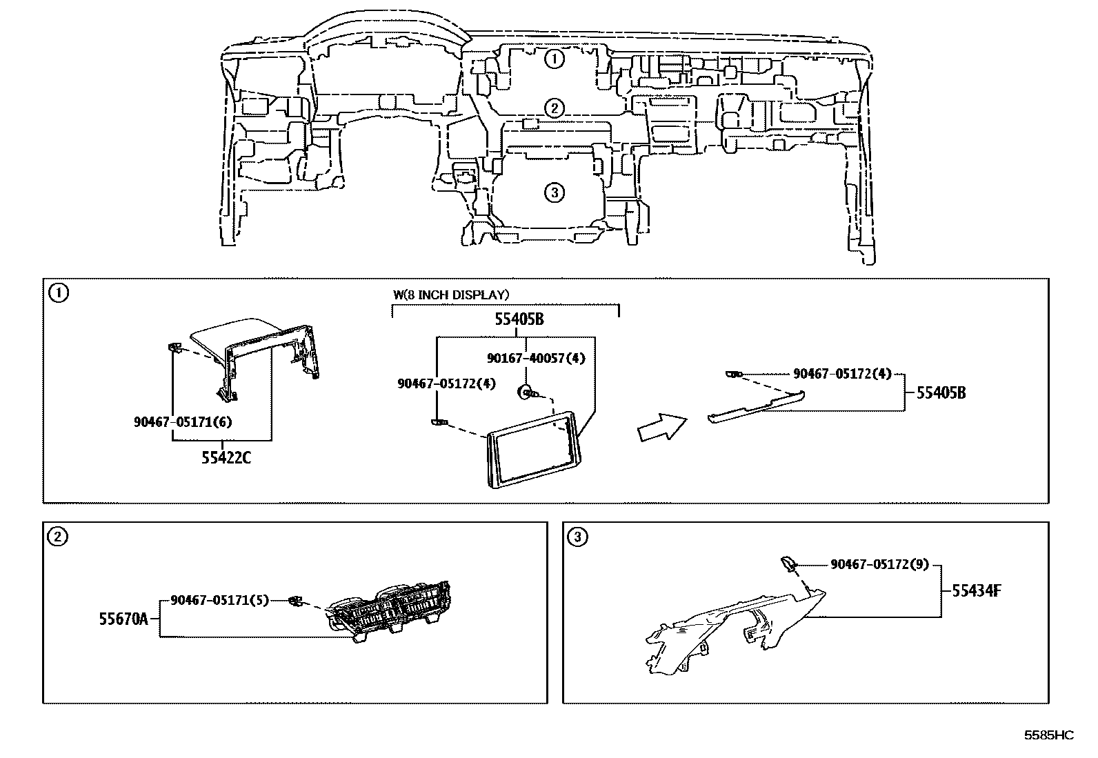 Toyota COROLLA 仪表板和手套箱 EPC diagram — 5585HC