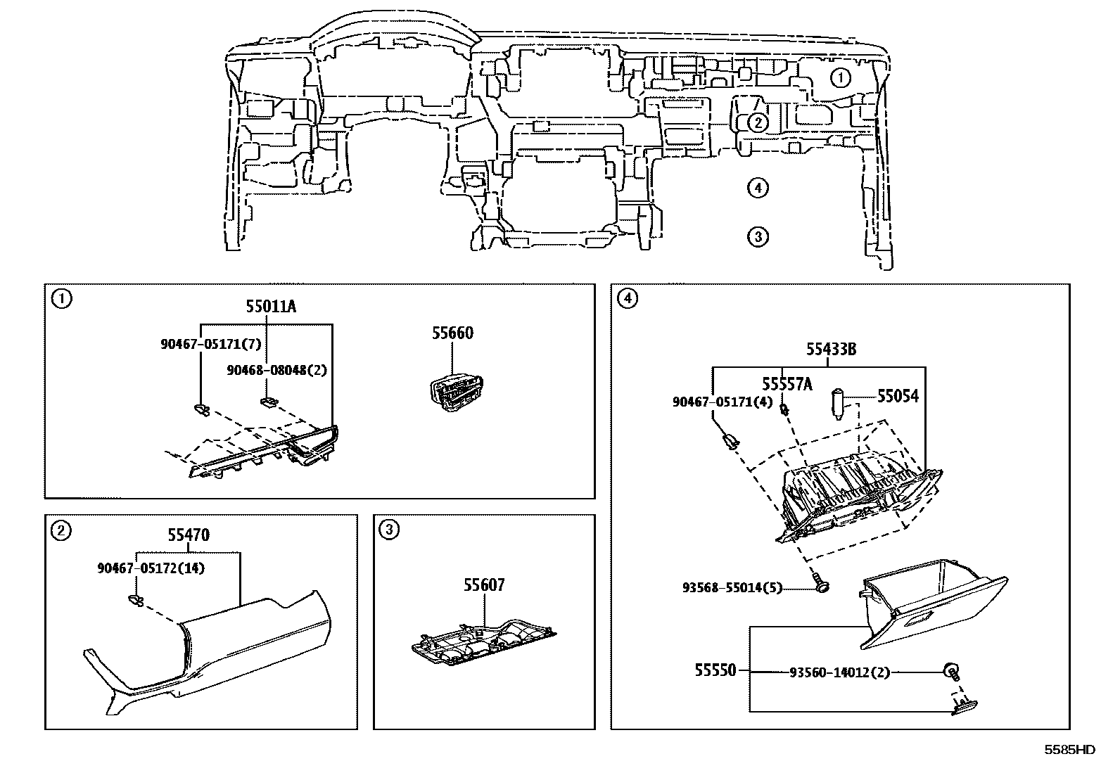 Toyota COROLLA 仪表板和手套箱 EPC diagram — 5585HD