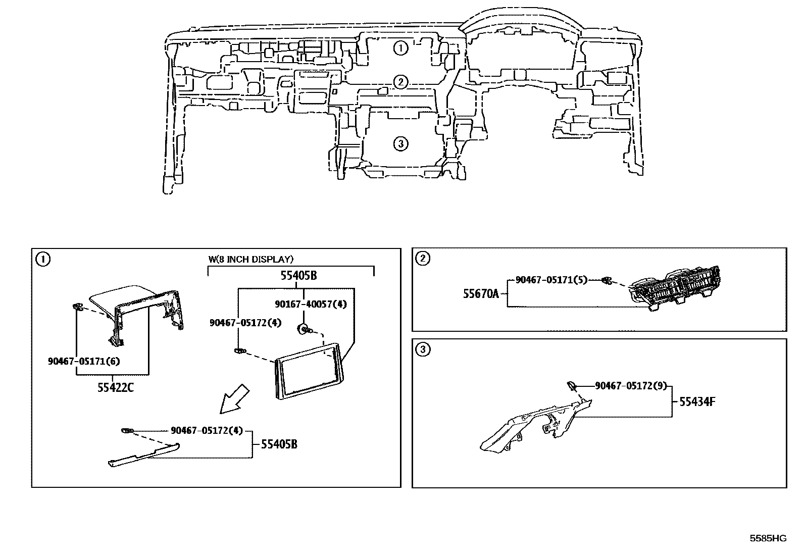 Toyota COROLLA 仪表板和手套箱 EPC diagram — 5585HG