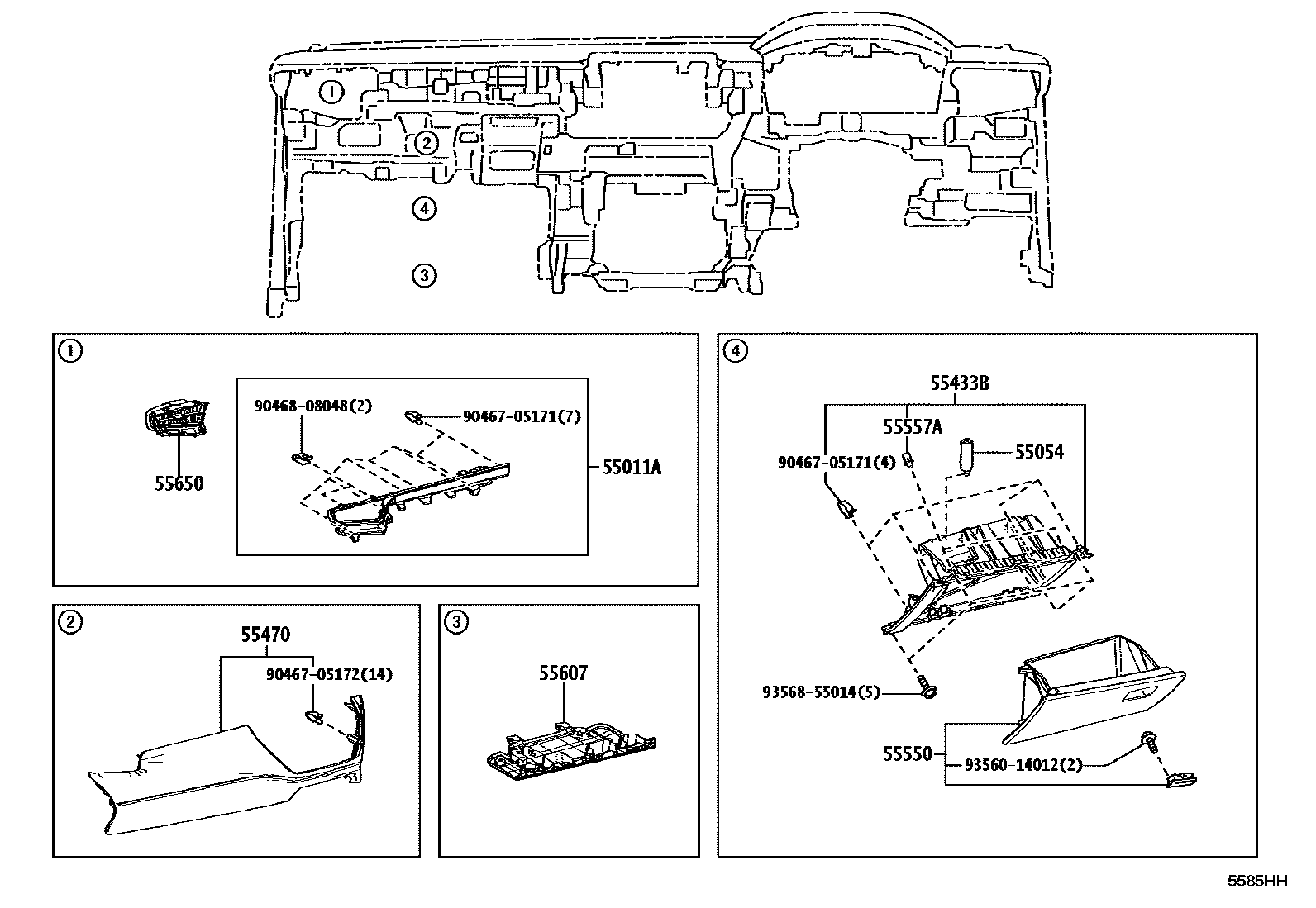 Toyota COROLLA 仪表板和手套箱 EPC diagram — 5585HH