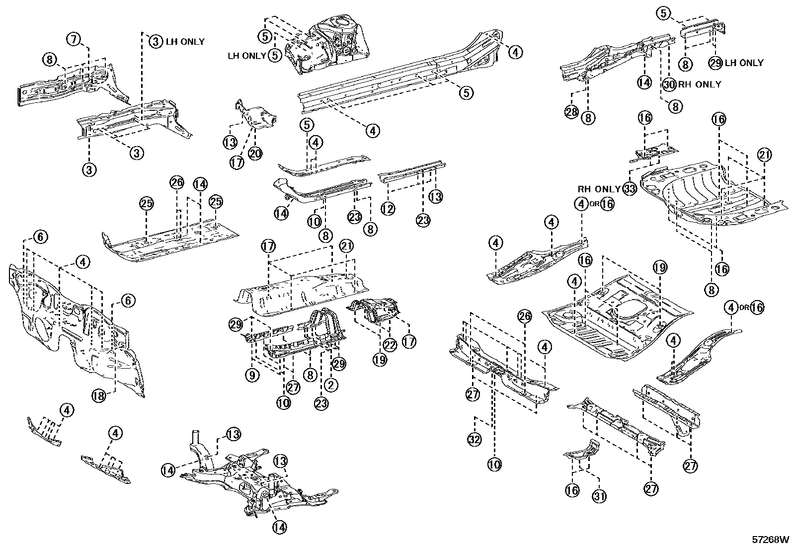 Toyota COROLLA hole plug EPC diagram — 57268W
