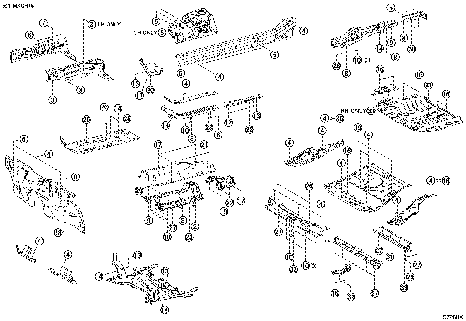 Toyota COROLLA hole plug EPC diagram — 57268X