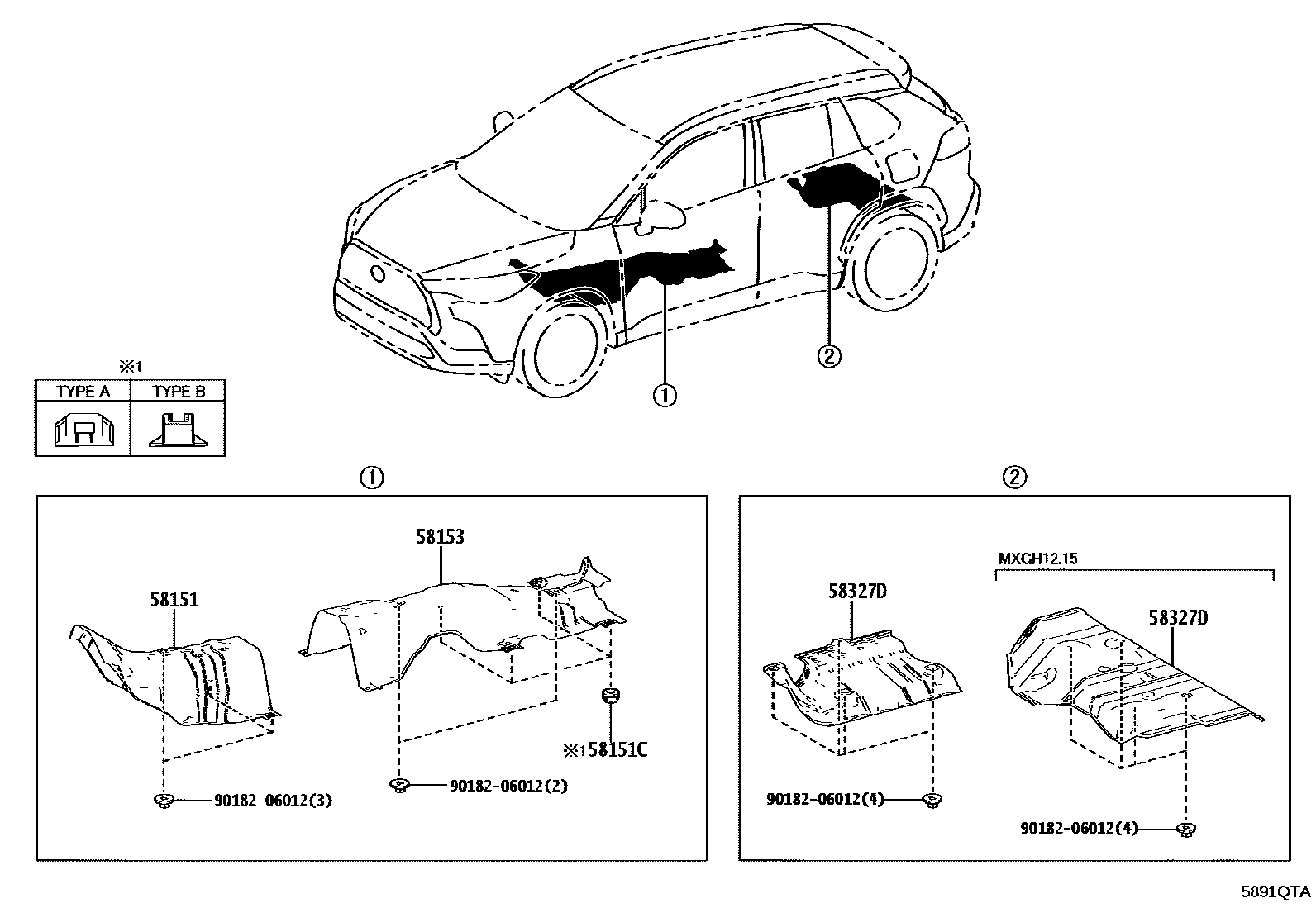 Toyota COROLLA 地板隔热垫 EPC diagram — 5891QTA