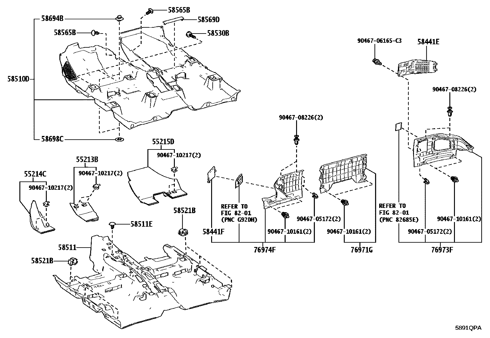 Toyota COROLLA 地板垫和地毯 EPC diagram — 5891QPA