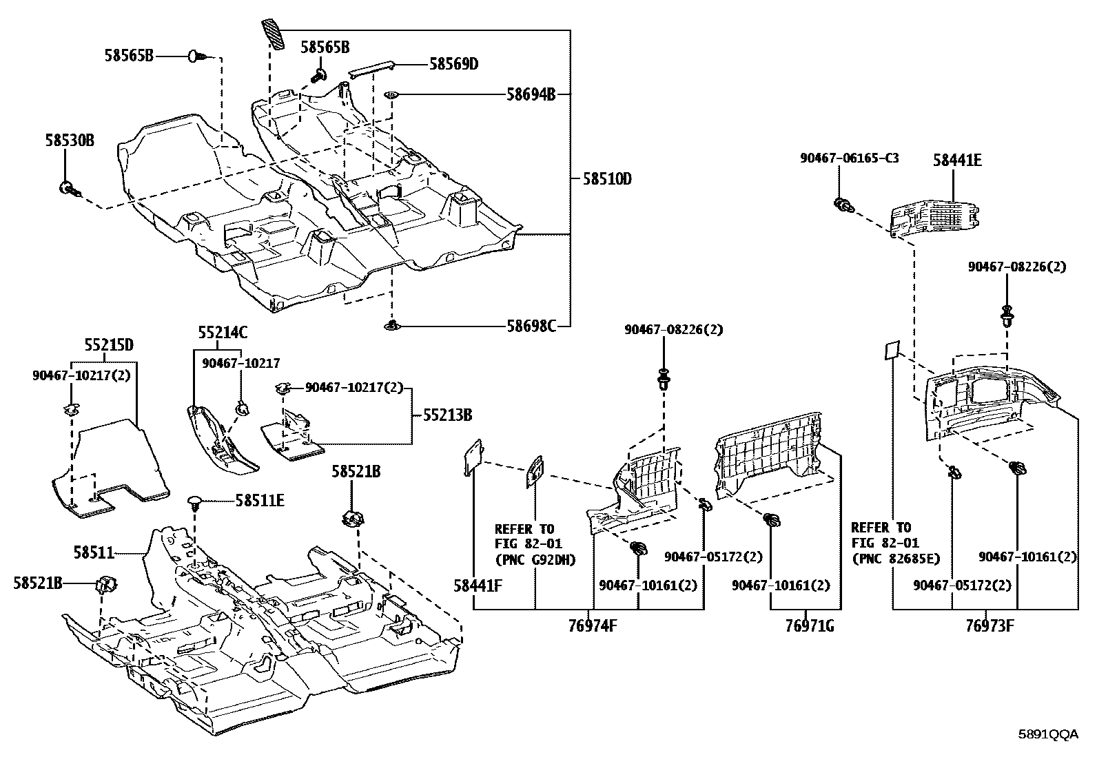 Toyota COROLLA 地板垫和地毯 EPC diagram — 5891QQA