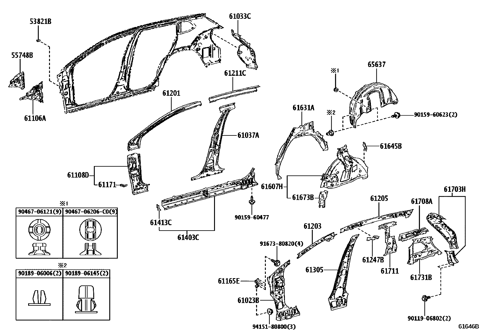 Toyota COROLLA 侧梁 EPC diagram — 6179DV