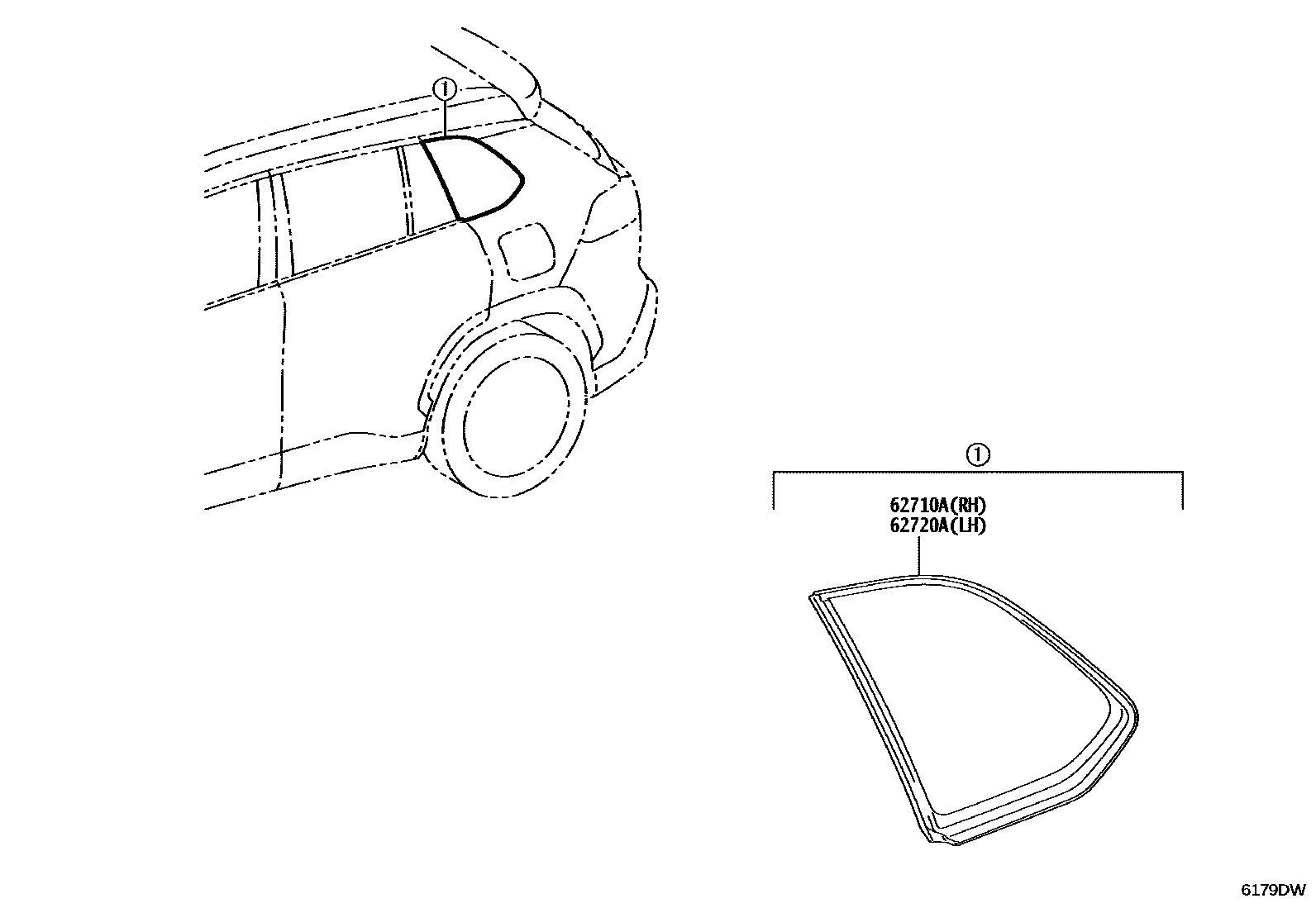 Toyota COROLLA 角窗 EPC diagram — 6179DW