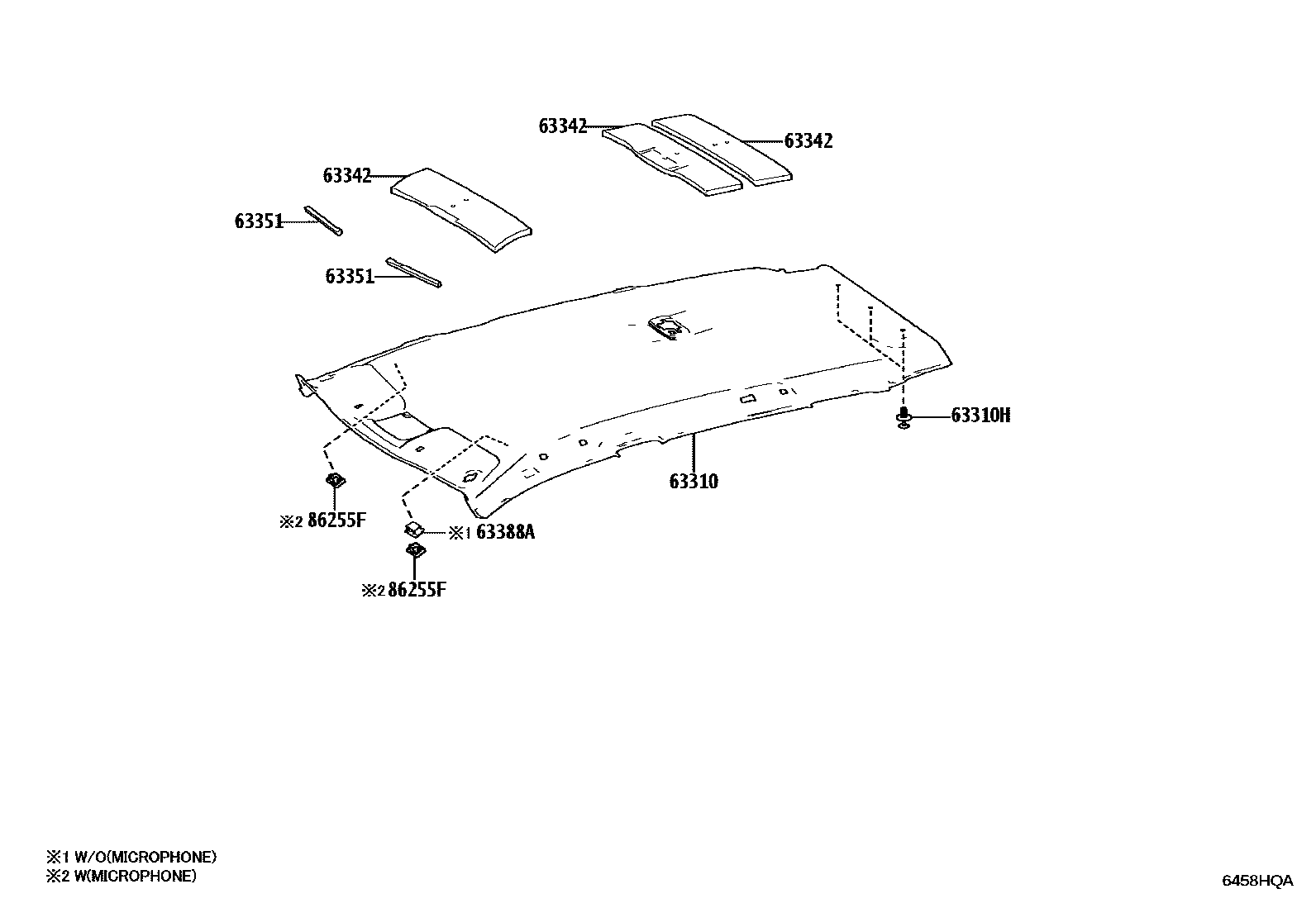 Toyota COROLLA 车顶内衬和消声垫 EPC diagram — 6458HQA