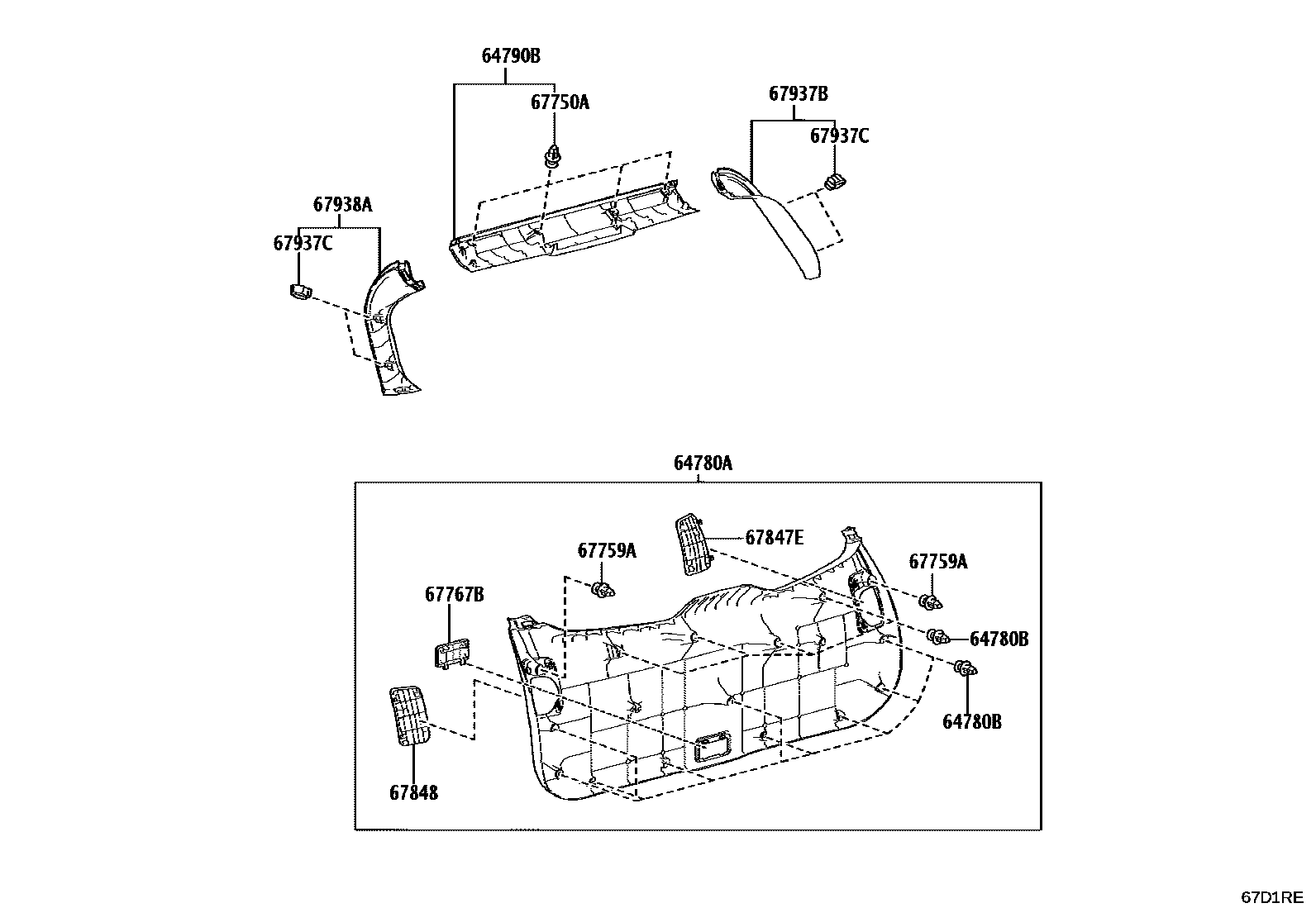 Toyota COROLLA 背门板和背门玻璃 EPC diagram — 67D1RE
