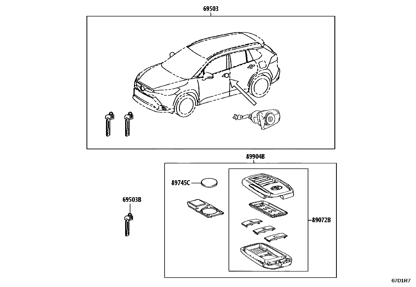 Toyota COROLLA 锁芯组件 EPC diagram — 67D1R7
