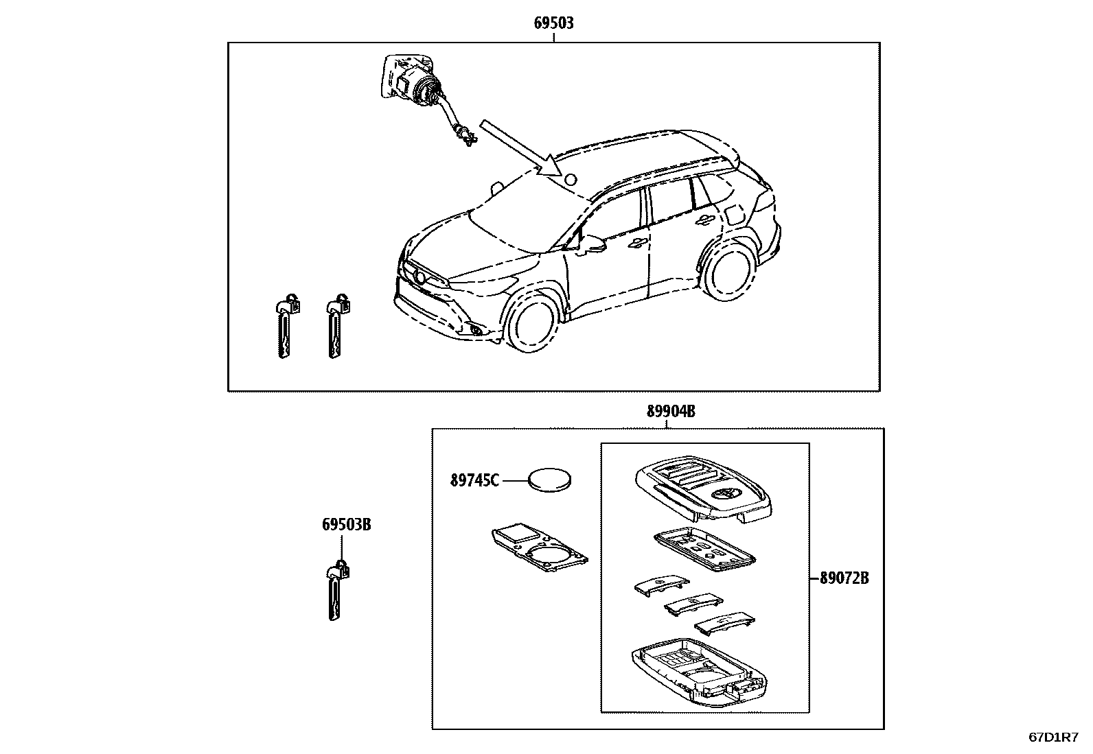 Toyota COROLLA 锁芯组件 EPC diagram — 67D1R8