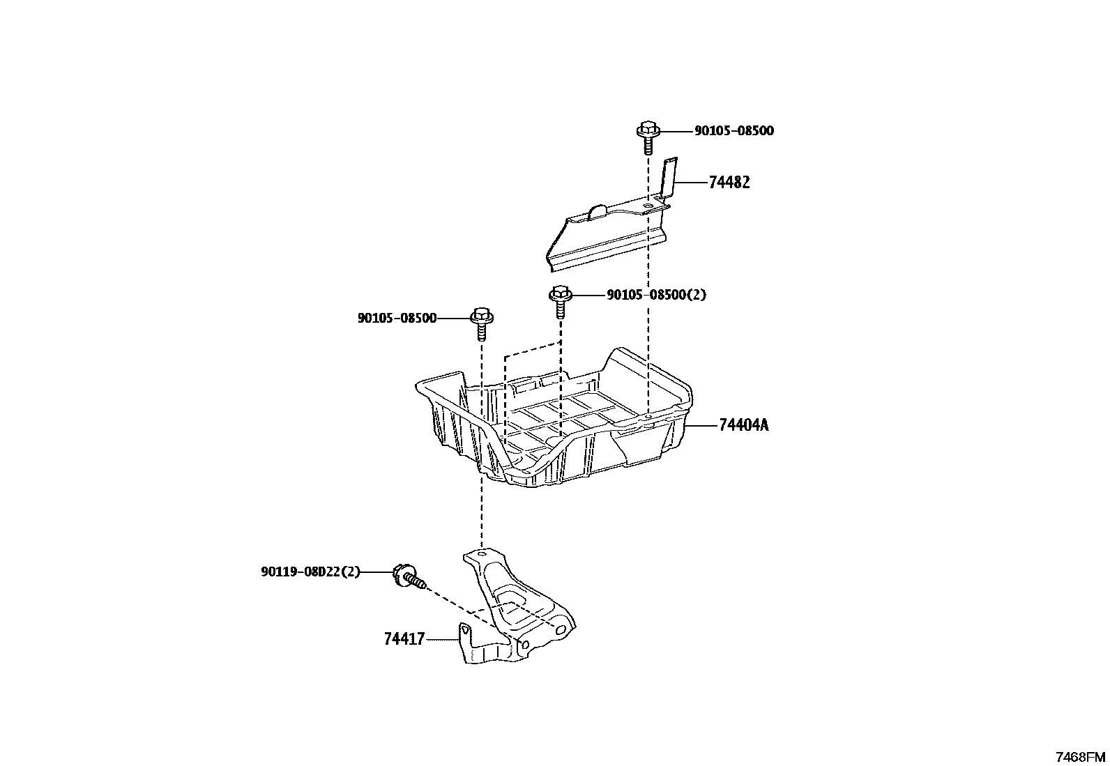 Toyota COROLLA battery holder EPC diagram — 7468FM