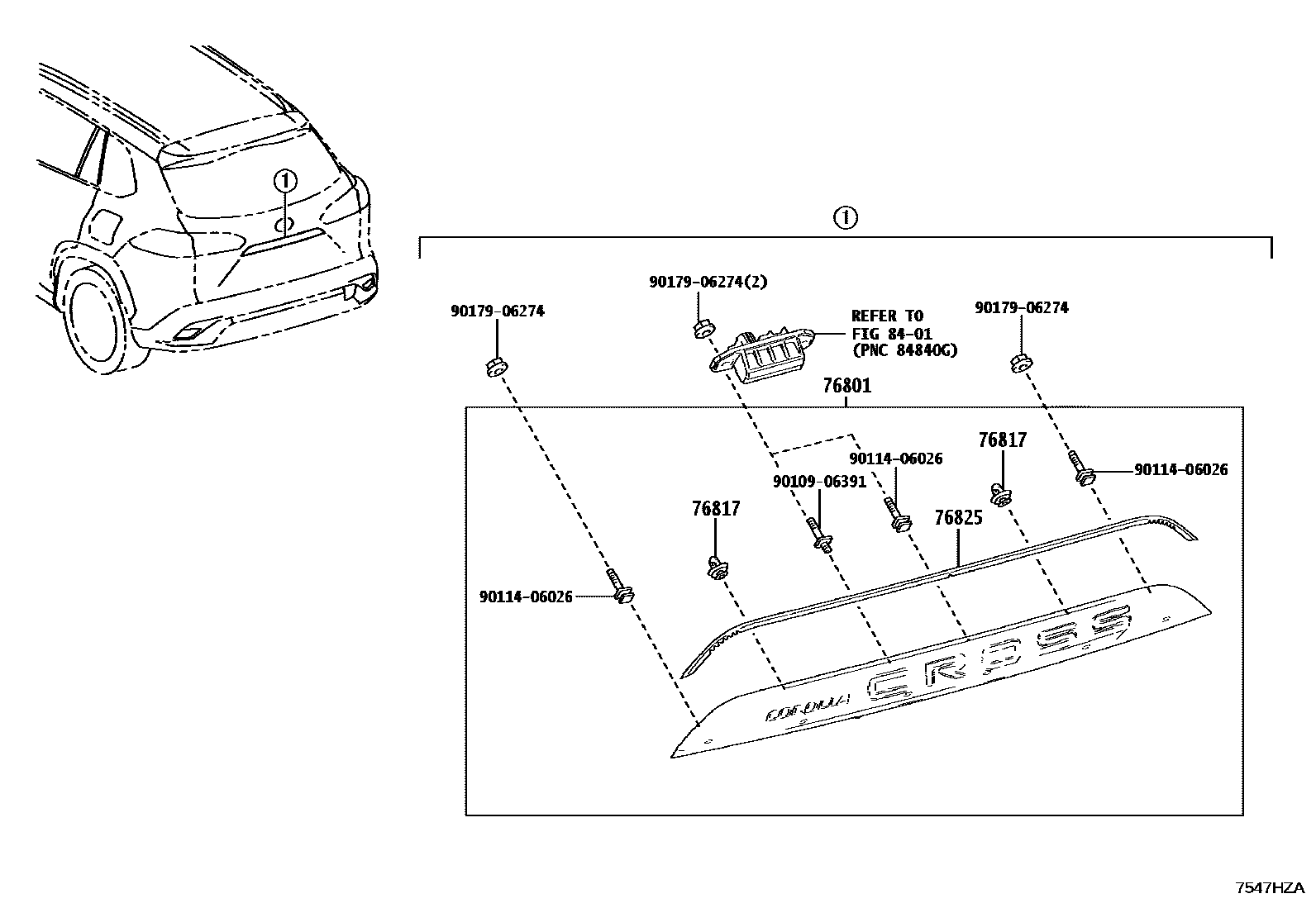 Toyota COROLLA 后防护条 EPC diagram — 7547HZA