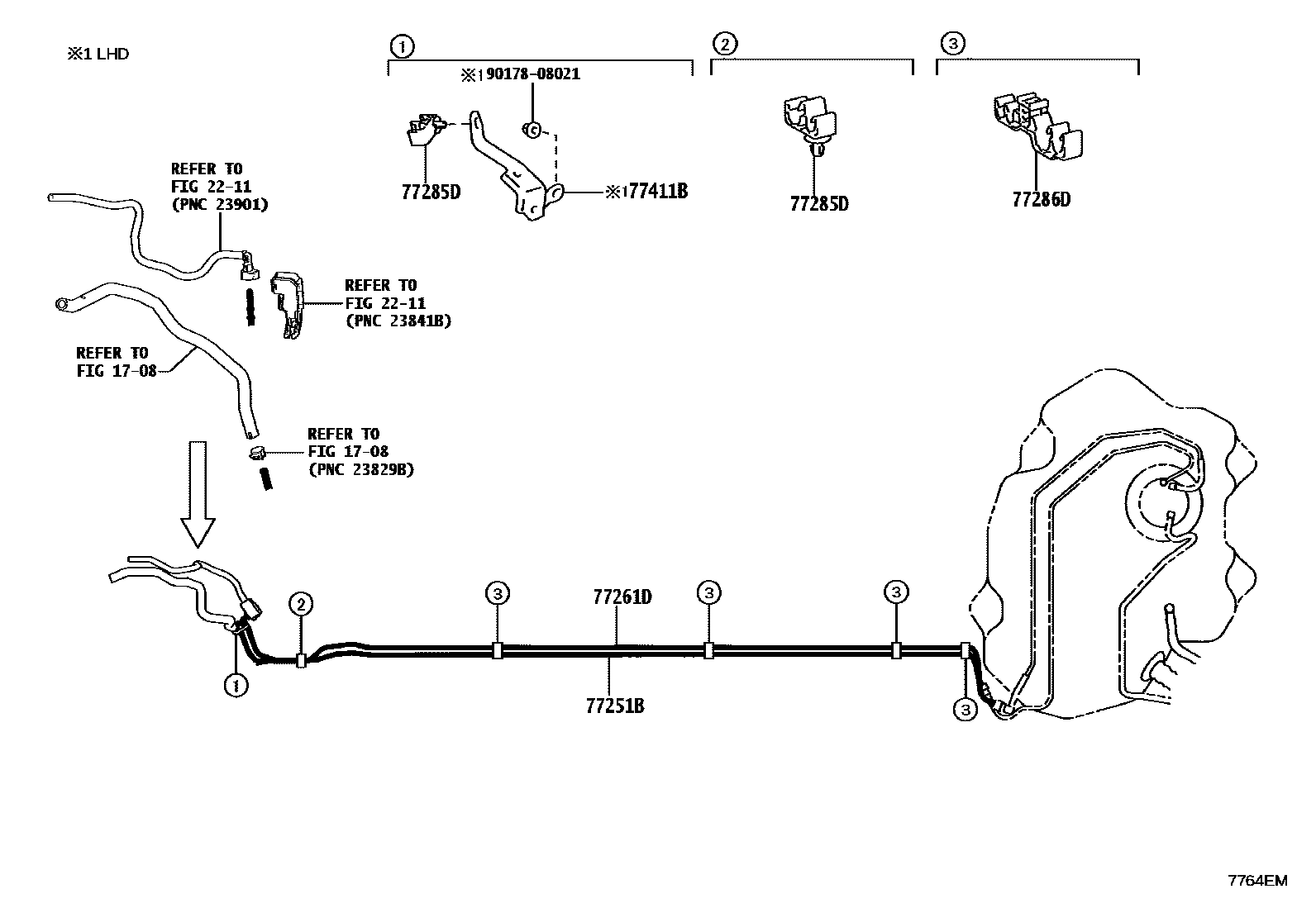 Toyota COROLLA 燃油箱和燃油管 EPC diagram — 7764EM