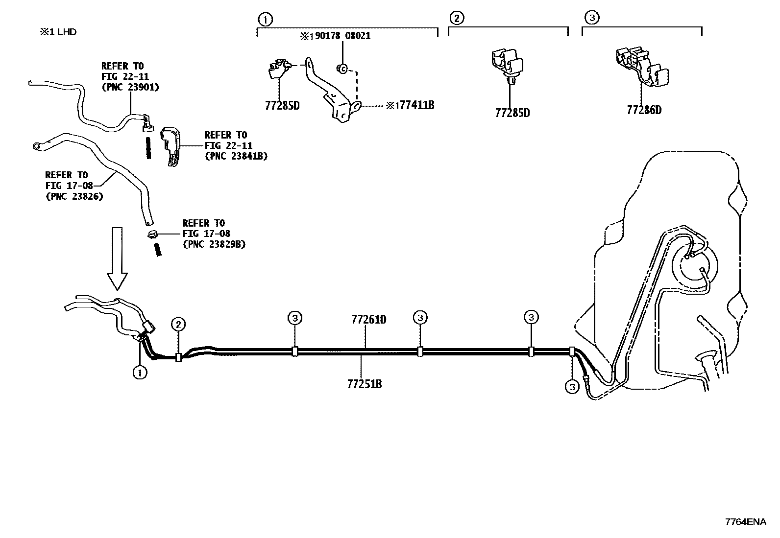 Toyota COROLLA 燃油箱和燃油管 EPC diagram — 7764ENA