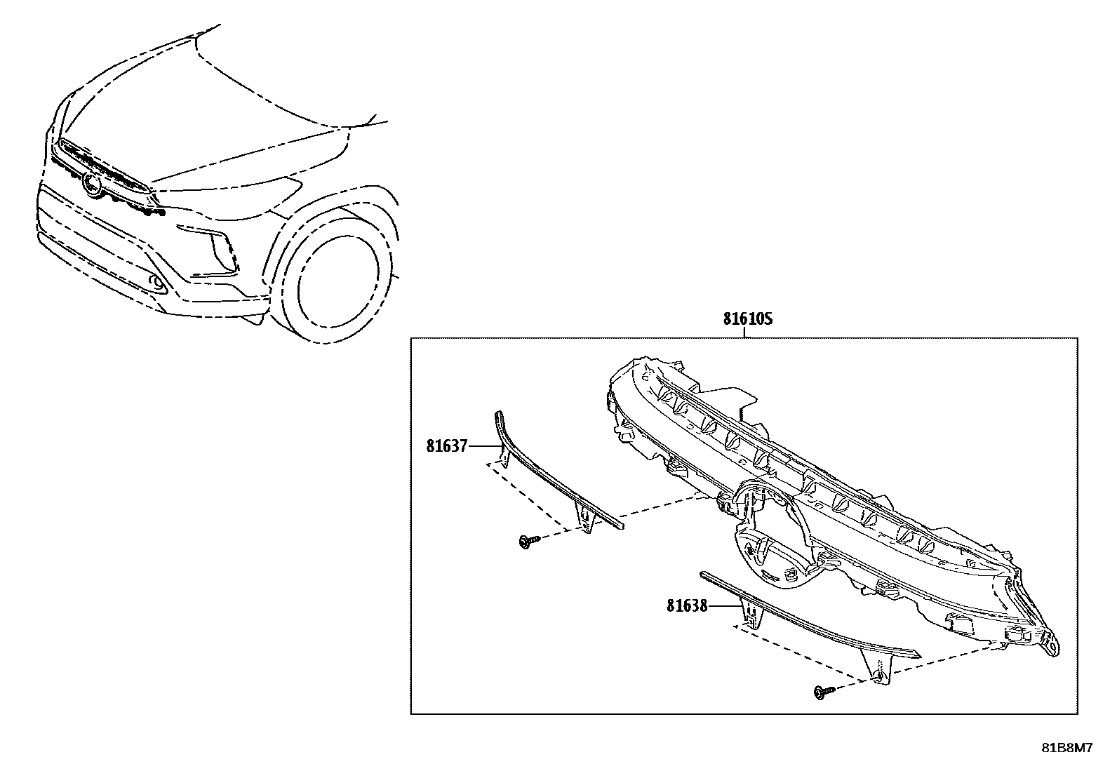 Toyota COROLLA 前示宽灯 EPC diagram — 81B8M7