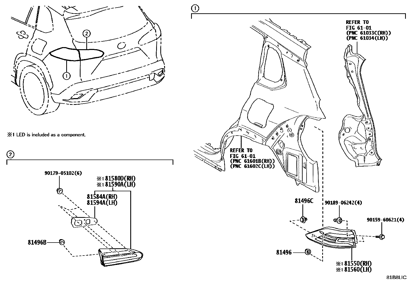 Toyota COROLLA 后组合灯 EPC diagram — 81B8LIC