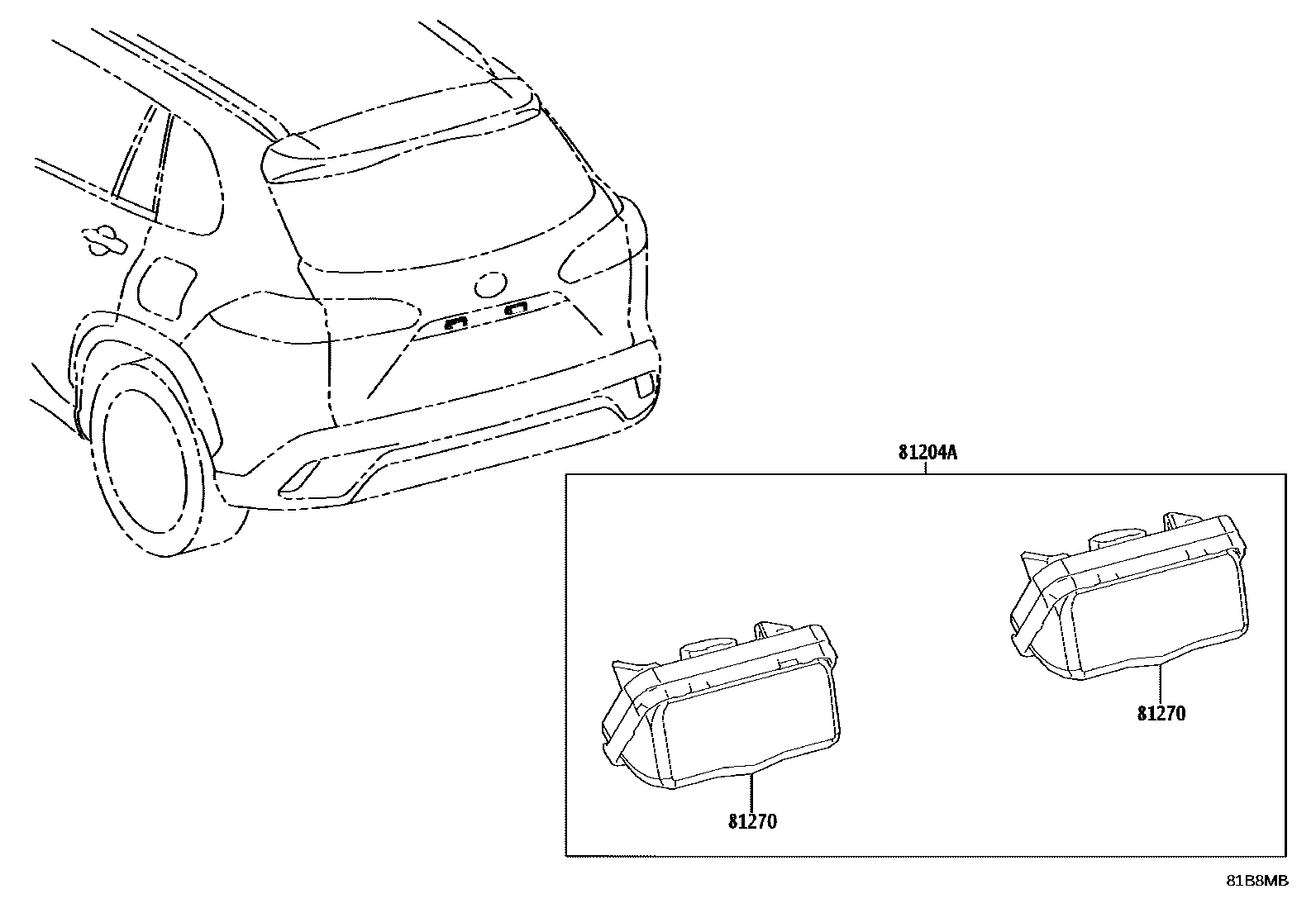 Toyota COROLLA 后牌照灯 EPC diagram — 81B8MB