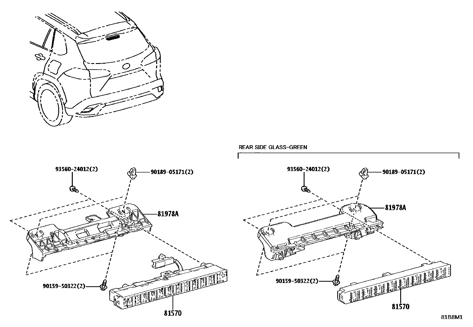 Toyota COROLLA 高位刹车灯 EPC diagram — 81B8M1