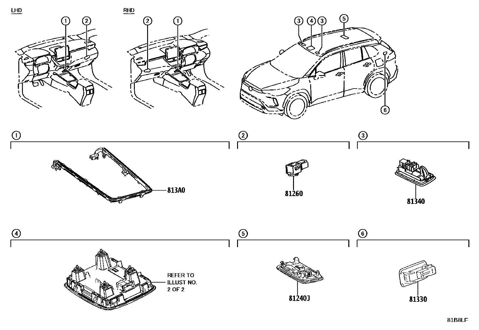 Toyota COROLLA 车内灯 EPC diagram — 81B8LF