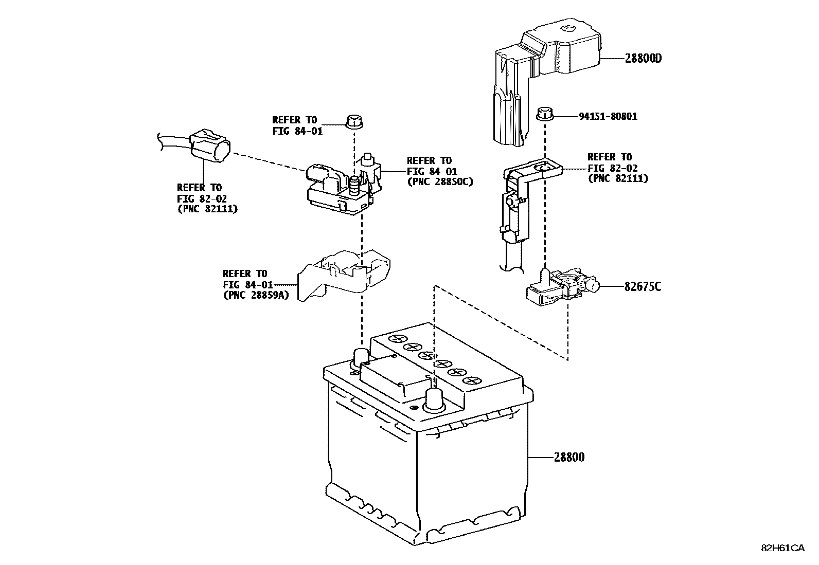 Toyota COROLLA 蓄电池和蓄电池电缆 EPC diagram — 82H61CA