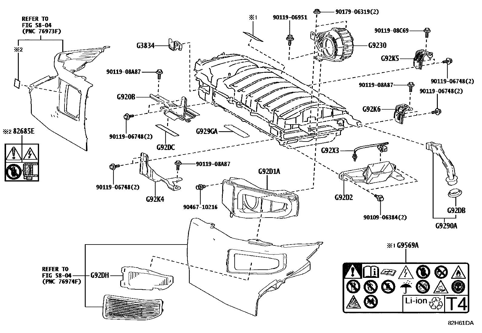 Toyota COROLLA 蓄电池和蓄电池电缆 EPC diagram — 82H61DA