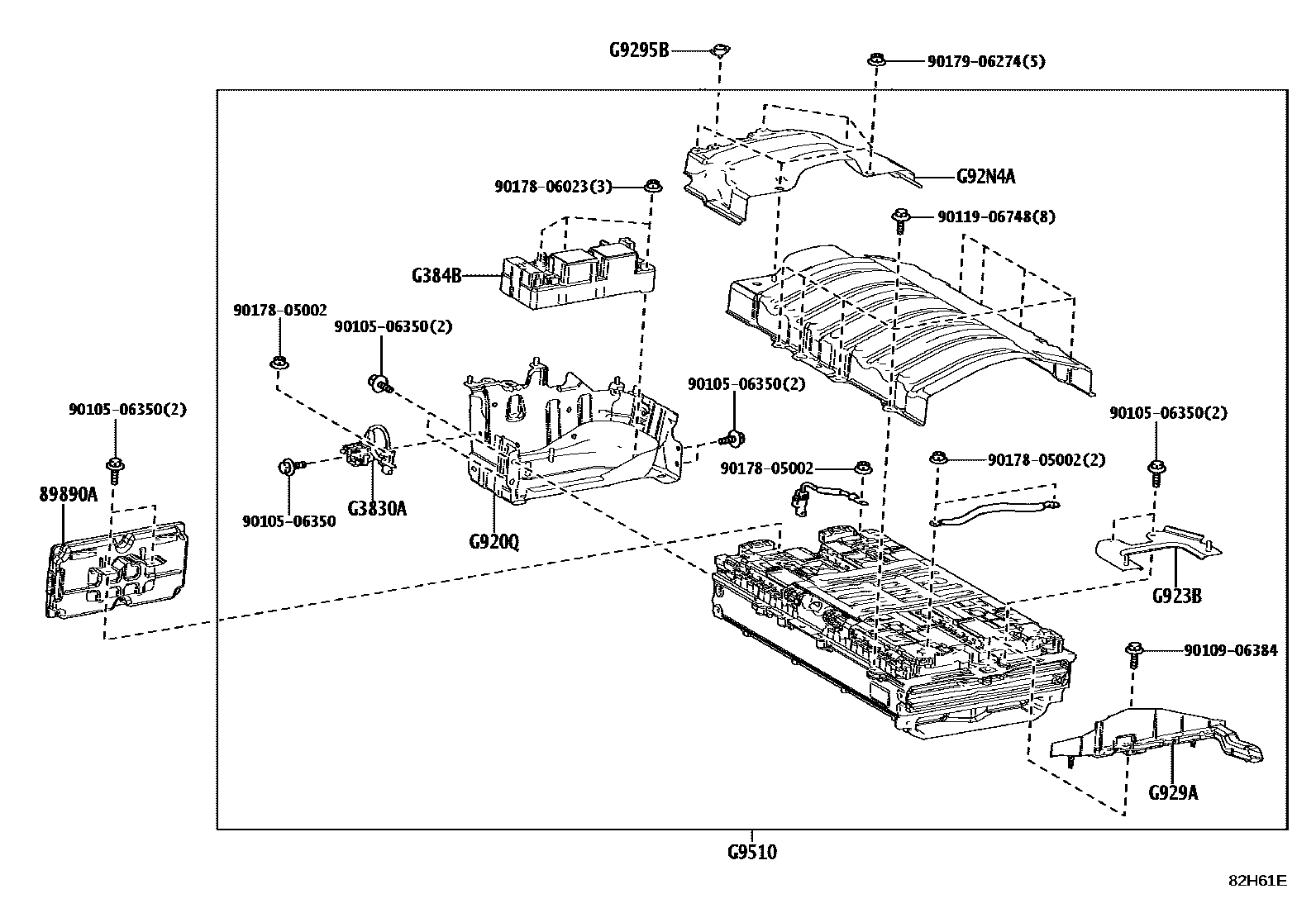 Toyota COROLLA 蓄电池和蓄电池电缆 EPC diagram — 82H61E