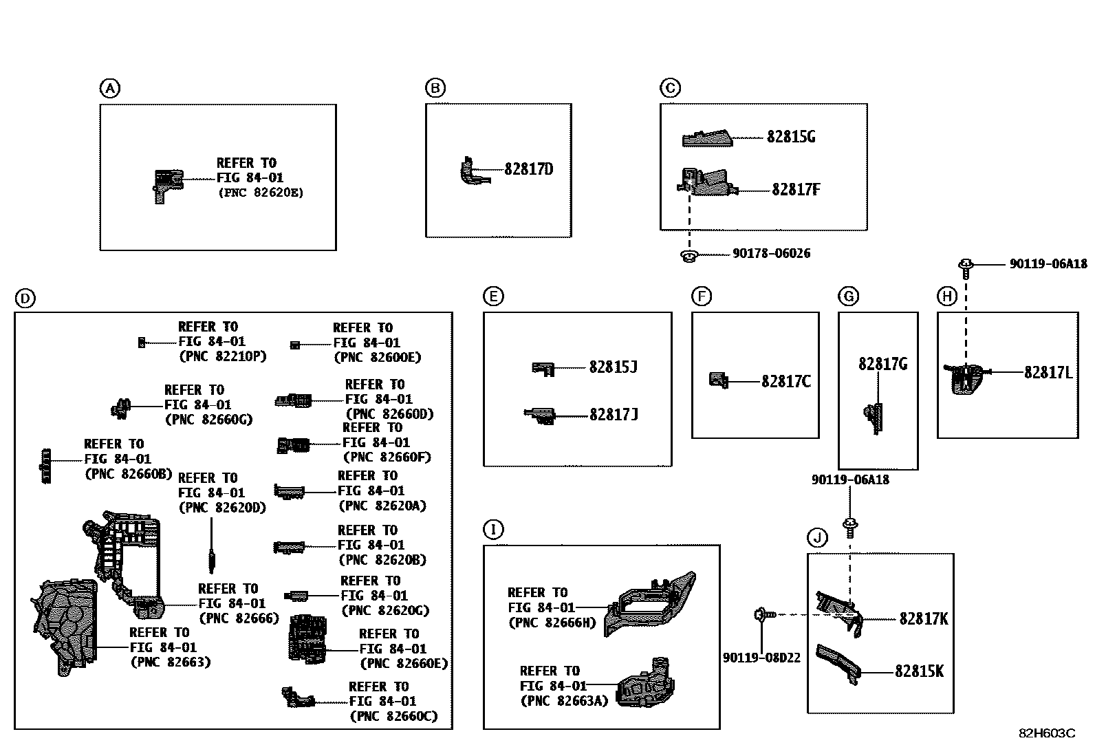 Toyota COROLLA 线束和卡夹 EPC diagram — 82H603C