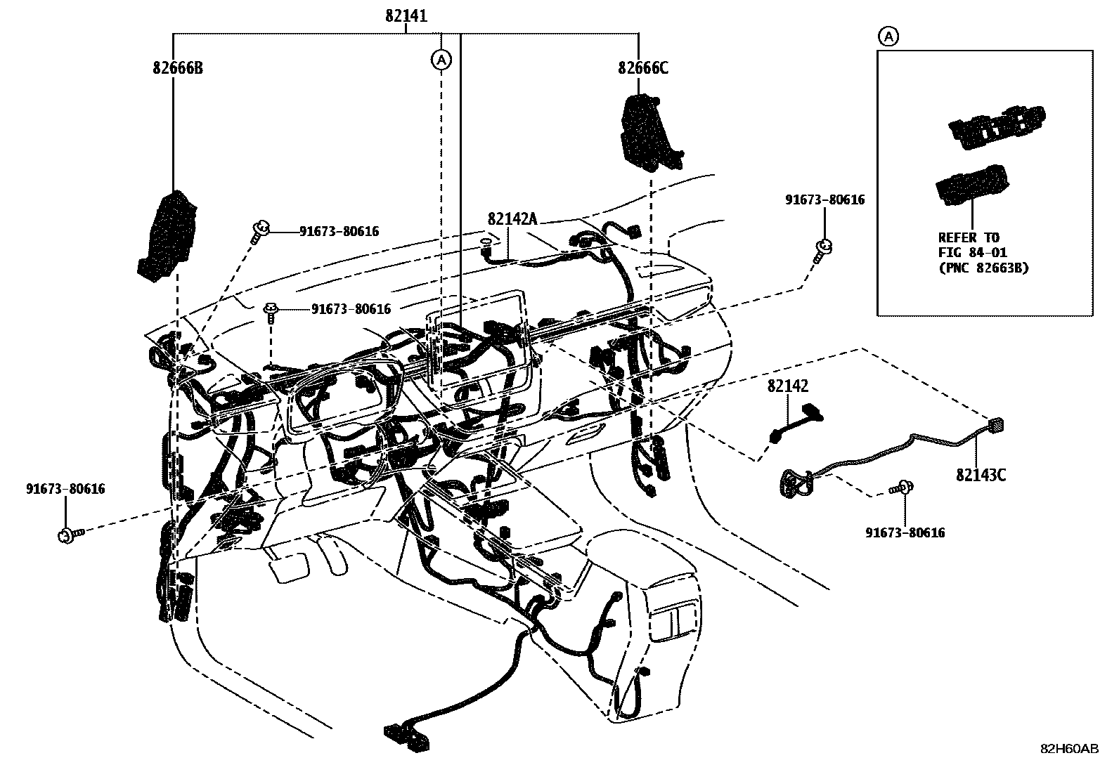 Toyota COROLLA 线束和卡夹 EPC diagram — 82H60AB