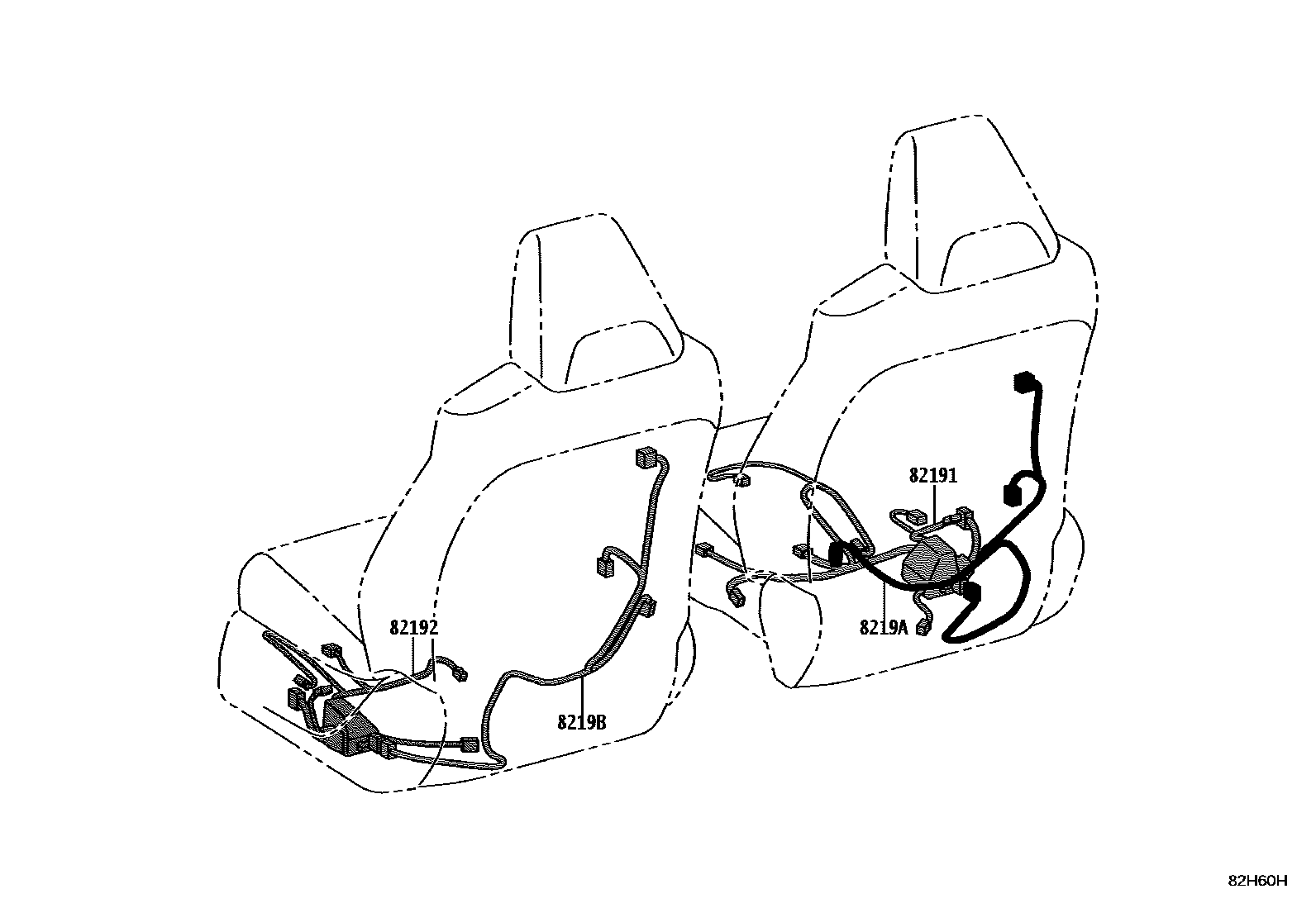 Toyota COROLLA 线束和卡夹 EPC diagram — 82H60H