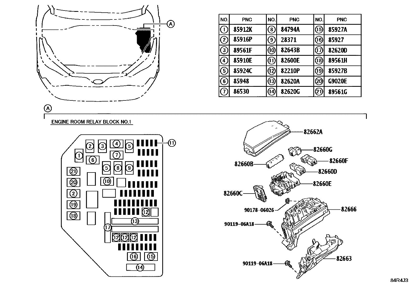 Toyota COROLLA 开关和继电器和ECU EPC diagram — 84R4J3