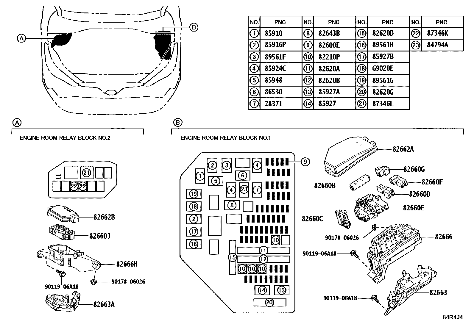 Toyota COROLLA 开关和继电器和ECU EPC diagram — 84R4J4