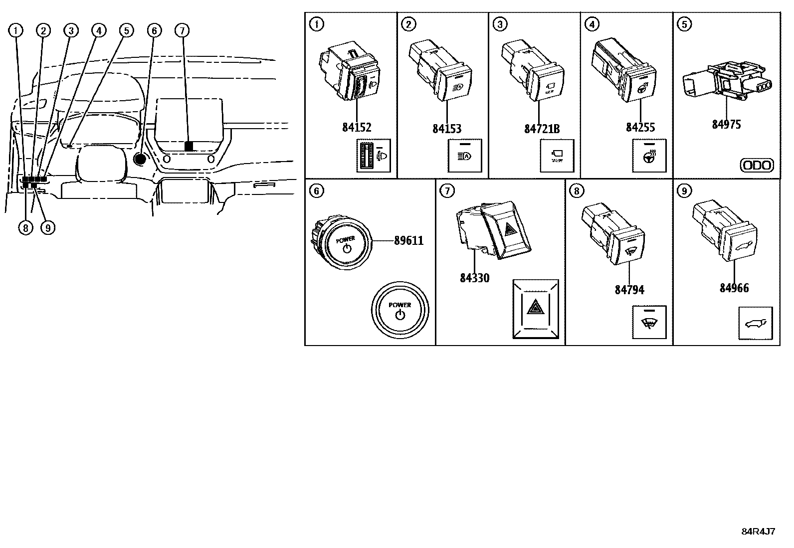 Toyota COROLLA 开关和继电器和ECU EPC diagram — 84R4J7