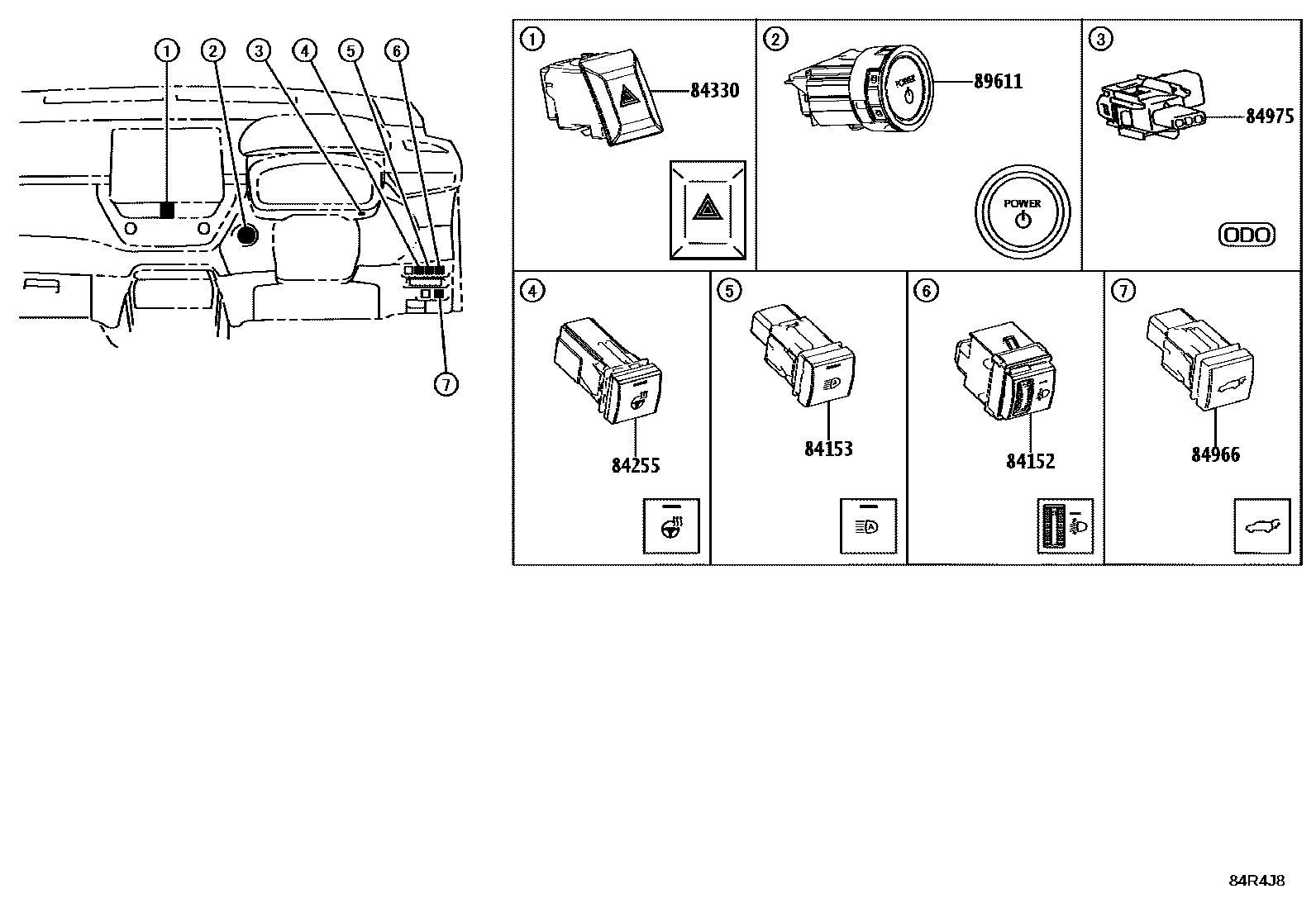 Toyota COROLLA 开关和继电器和ECU EPC diagram — 84R4J8