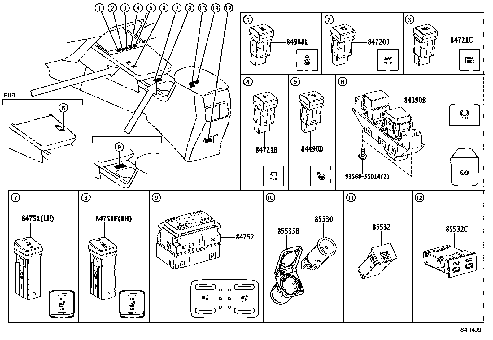 Toyota COROLLA 开关和继电器和ECU EPC diagram — 84R4J9