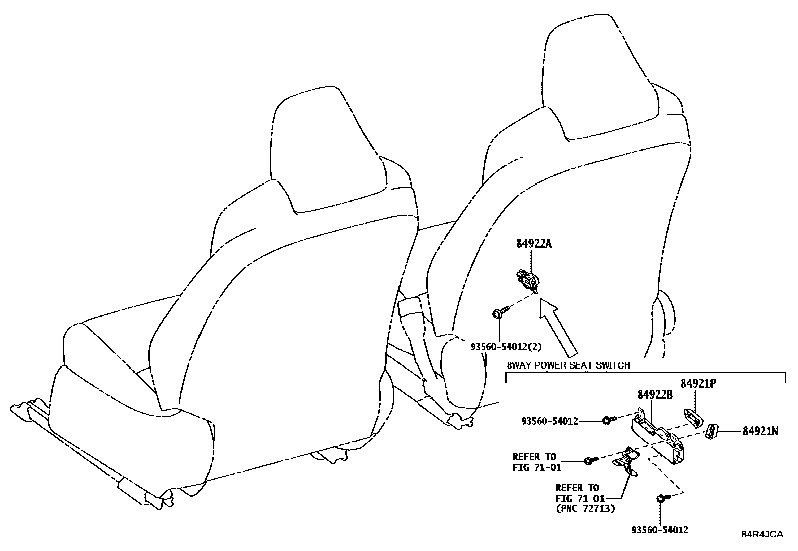Toyota COROLLA 开关和继电器和ECU EPC diagram — 84R4JCA