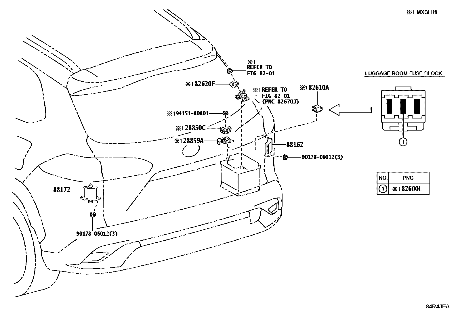 Toyota COROLLA 开关和继电器和ECU EPC diagram — 84R4JFA