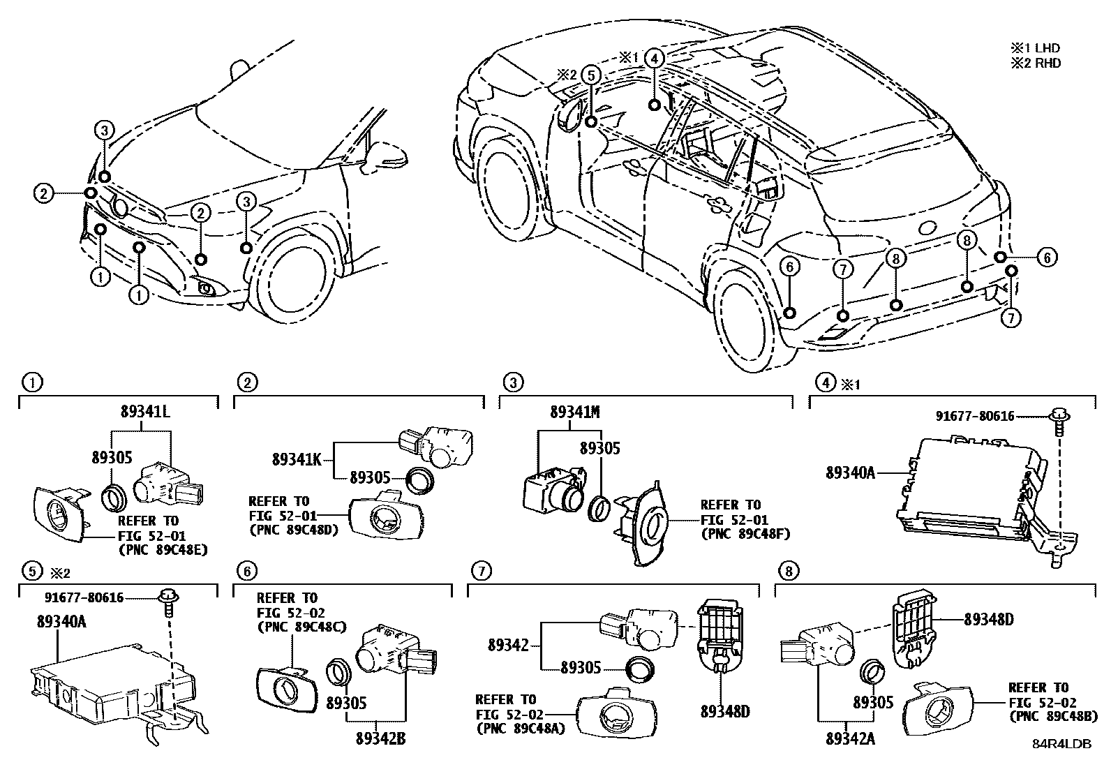 Toyota COROLLA 测距雷达和倒车雷达 EPC diagram — 84R4LDB