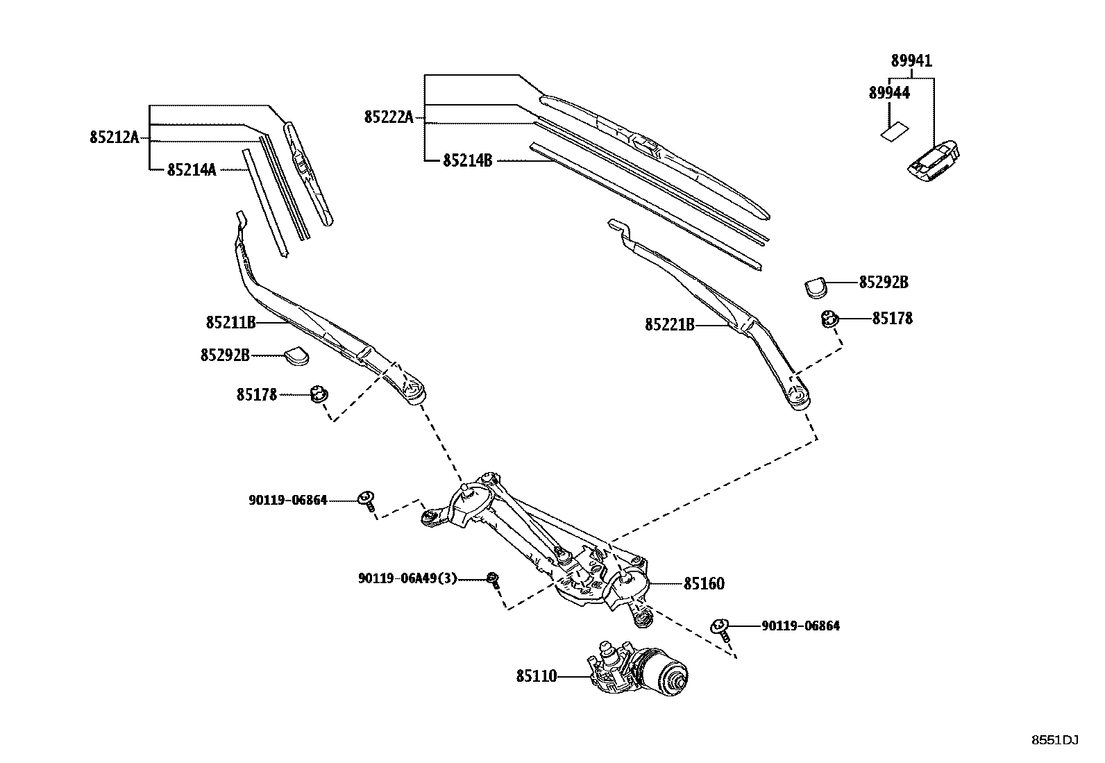 Toyota COROLLA 挡风玻璃刮水器 EPC diagram — 8551DJ