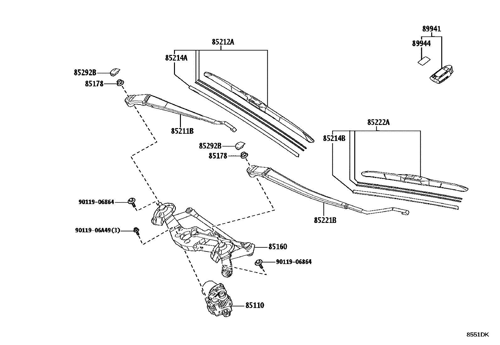 Toyota COROLLA 挡风玻璃刮水器 EPC diagram — 8551DK