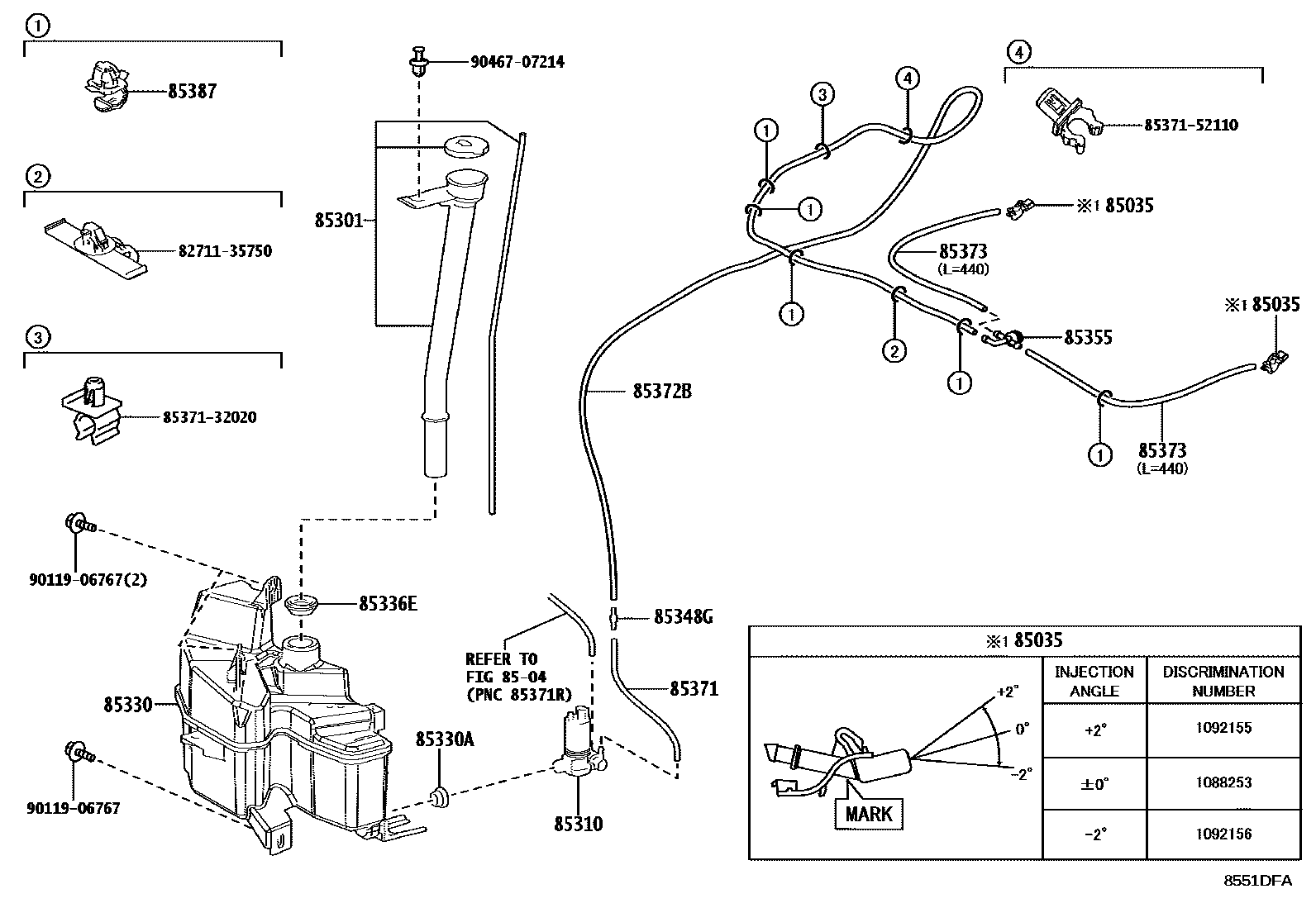 Toyota COROLLA 挡风玻璃清洗器 EPC diagram — 8551DFA