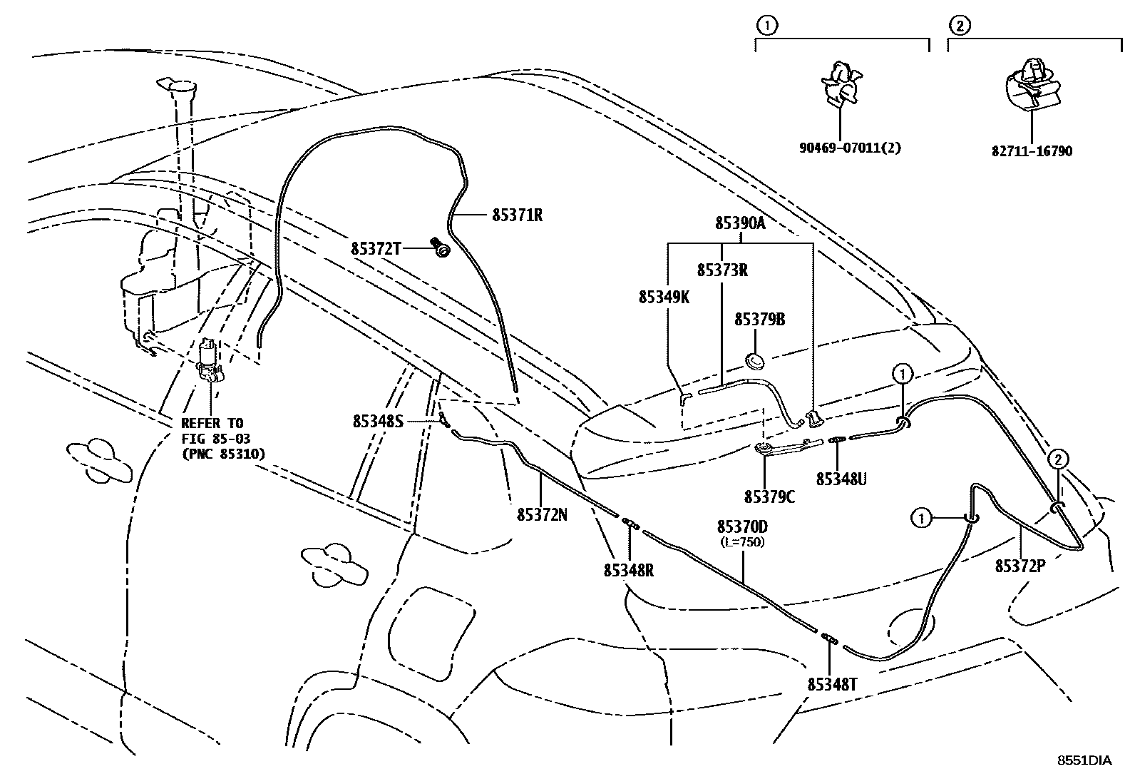 Toyota COROLLA 后清洗器 EPC diagram — 8551DIA