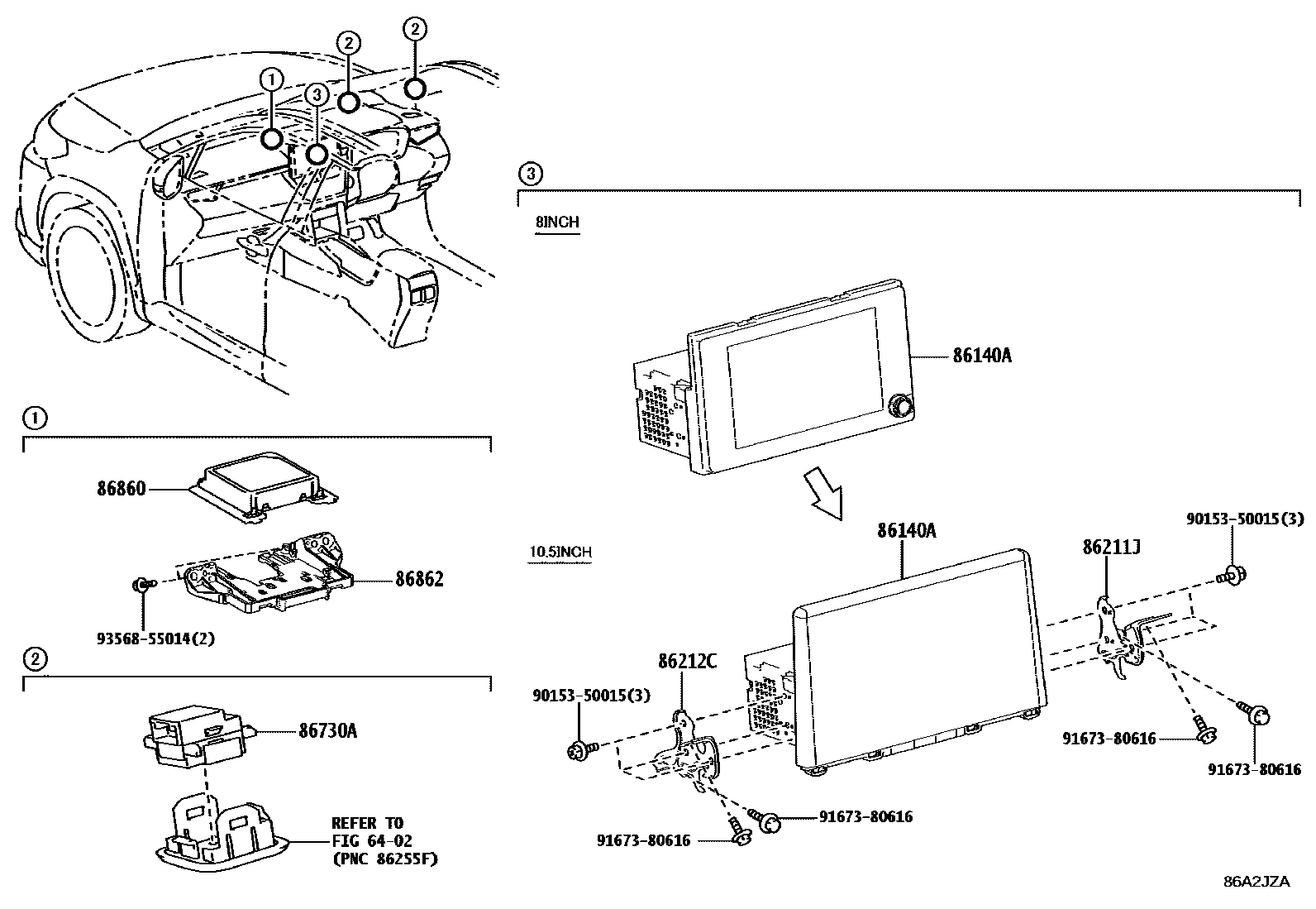 Toyota COROLLA 导航和前监视器显示屏 EPC diagram — 86A2JZA