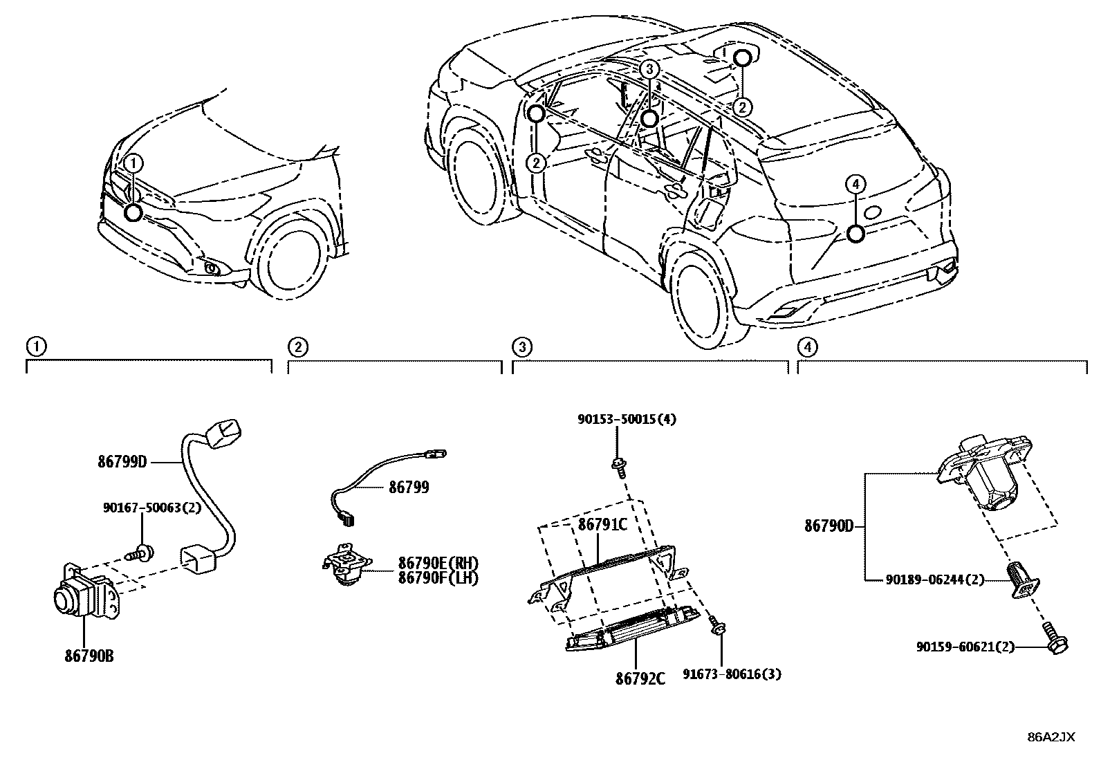Toyota COROLLA 倒车影像和摄像头 EPC diagram — 86A2JX