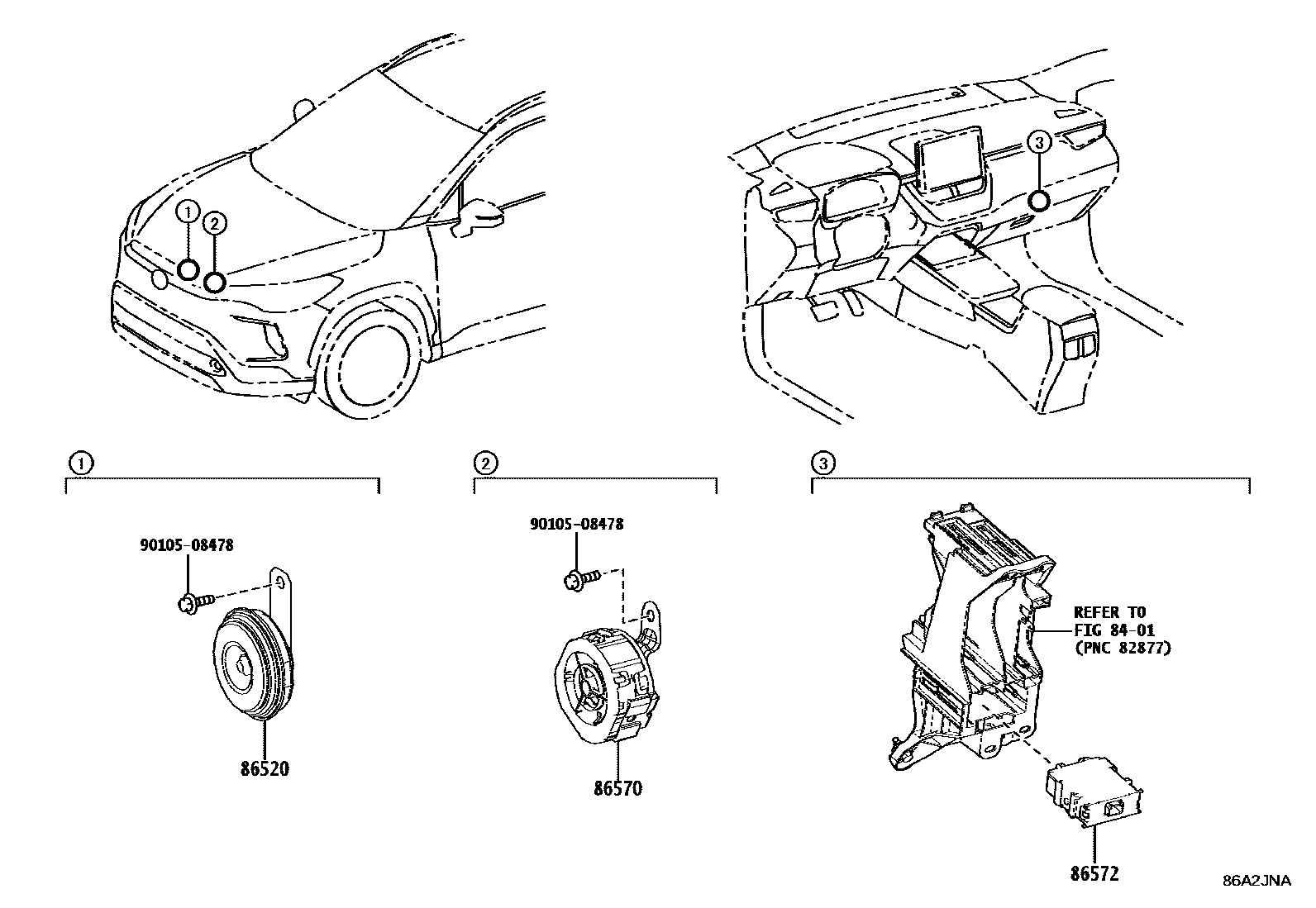 Toyota COROLLA 喇叭 EPC diagram — 86A2JNA