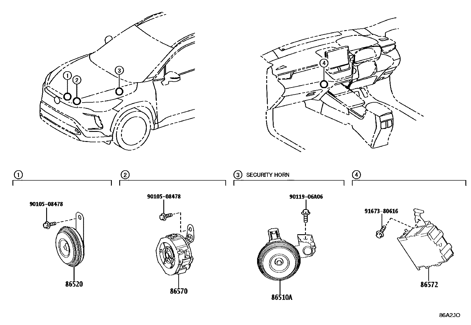 Toyota COROLLA 喇叭 EPC diagram — 86A2JO