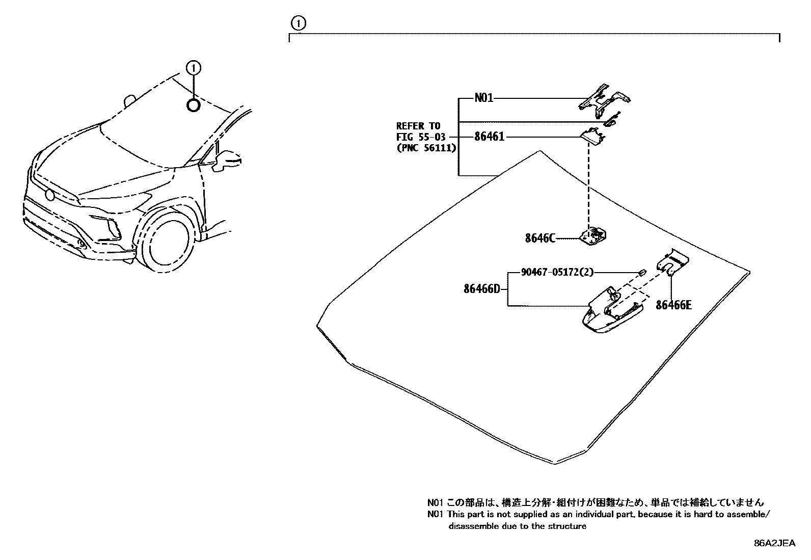 Toyota COROLLA 预碰撞安全系统 EPC diagram — 86A2JEA