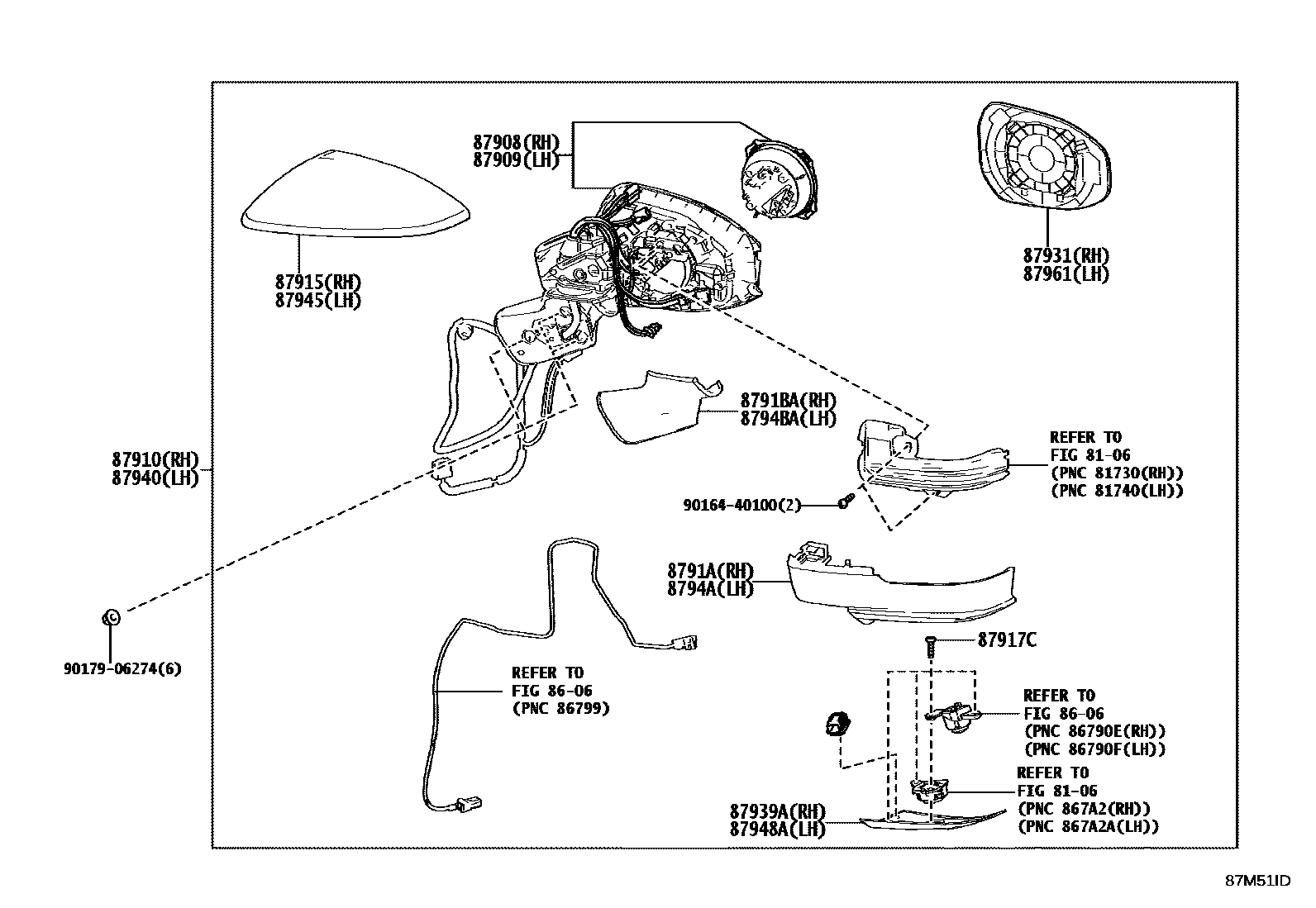 Toyota COROLLA 后视镜 EPC diagram — 87M51ID
